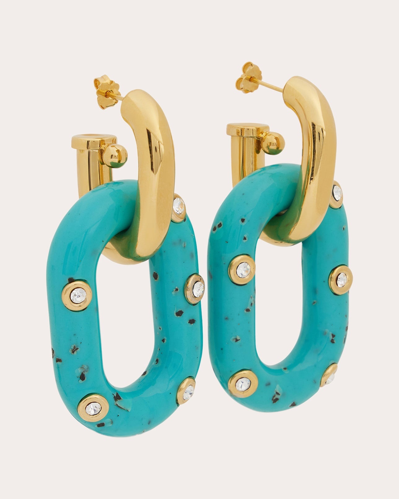 XL Link Palm Spring Crystal Embellished Resin Gold Tone Earrings - 4