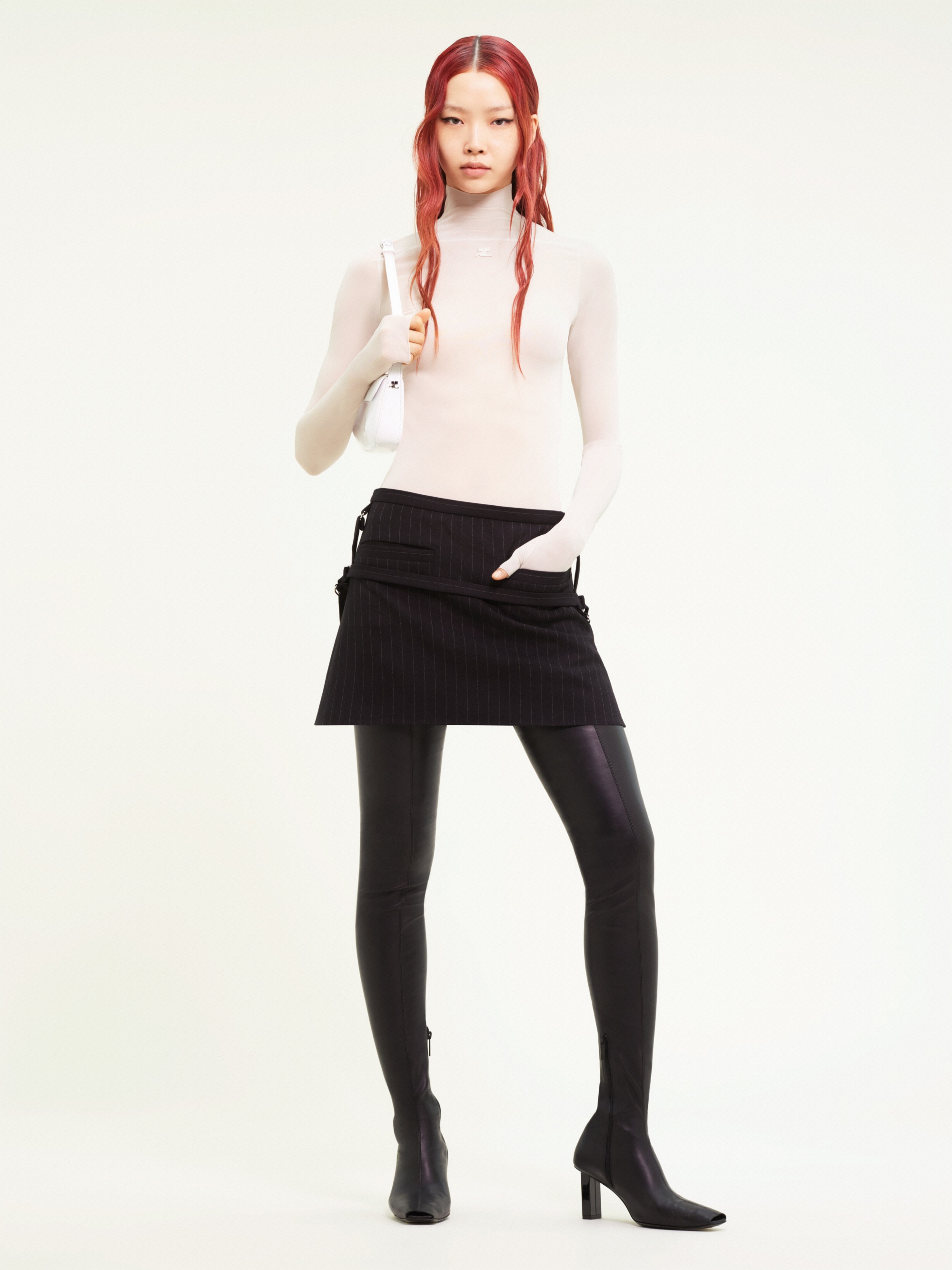 ONE STRAP PINSTRIPES WOOL MINI SKIRT - 2