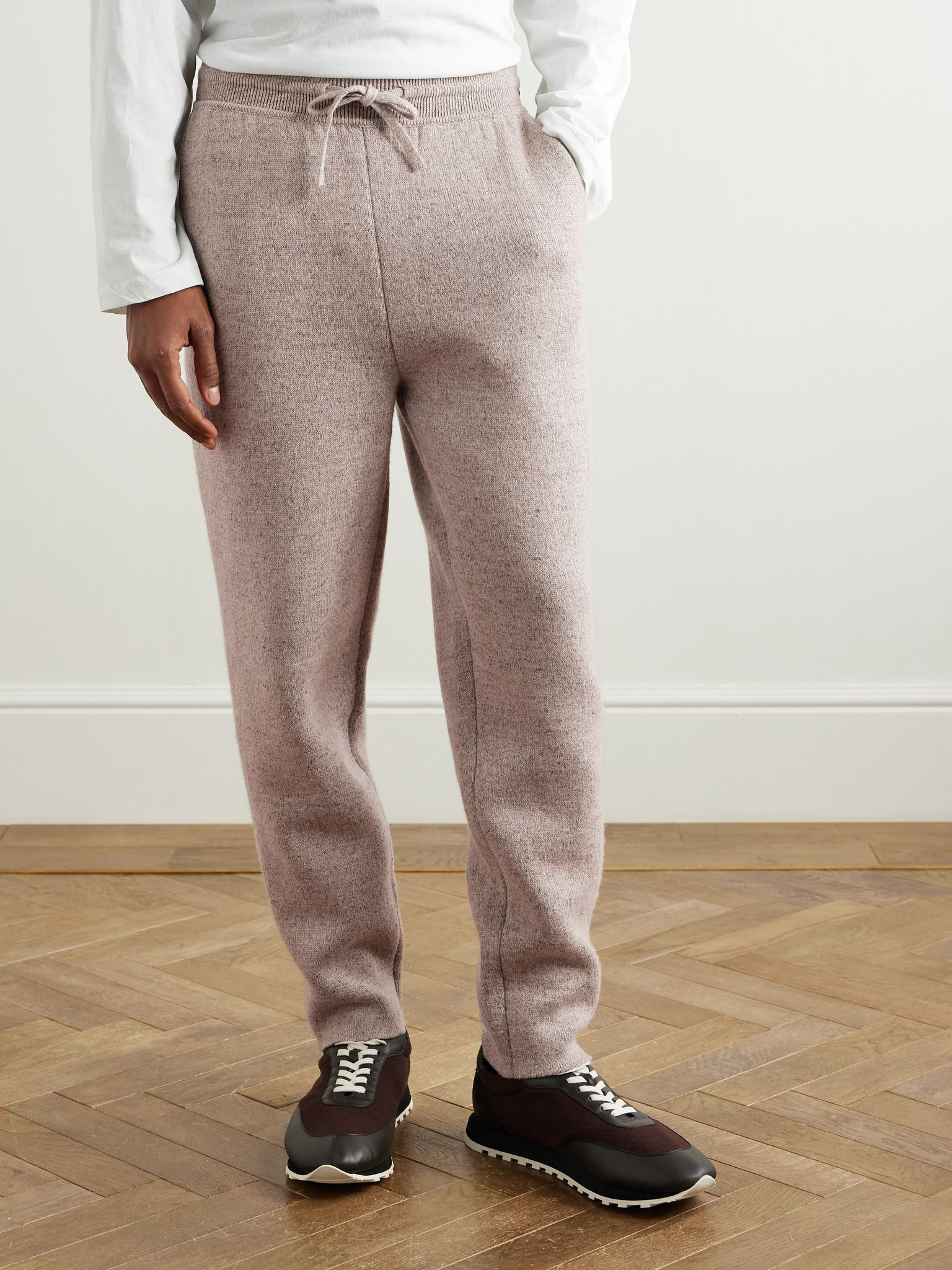 Tapered Linen and Cashmere-Blend Sweatpants Beige - 3