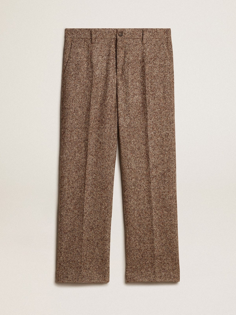 Men’s pants in beige and brown wool and silk blend fabric 1