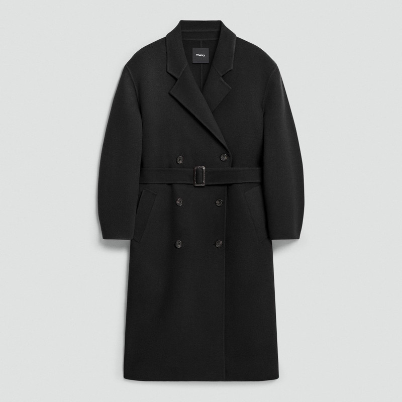 Long Belted Trench Coat in Textured Wool-Cashmere 1