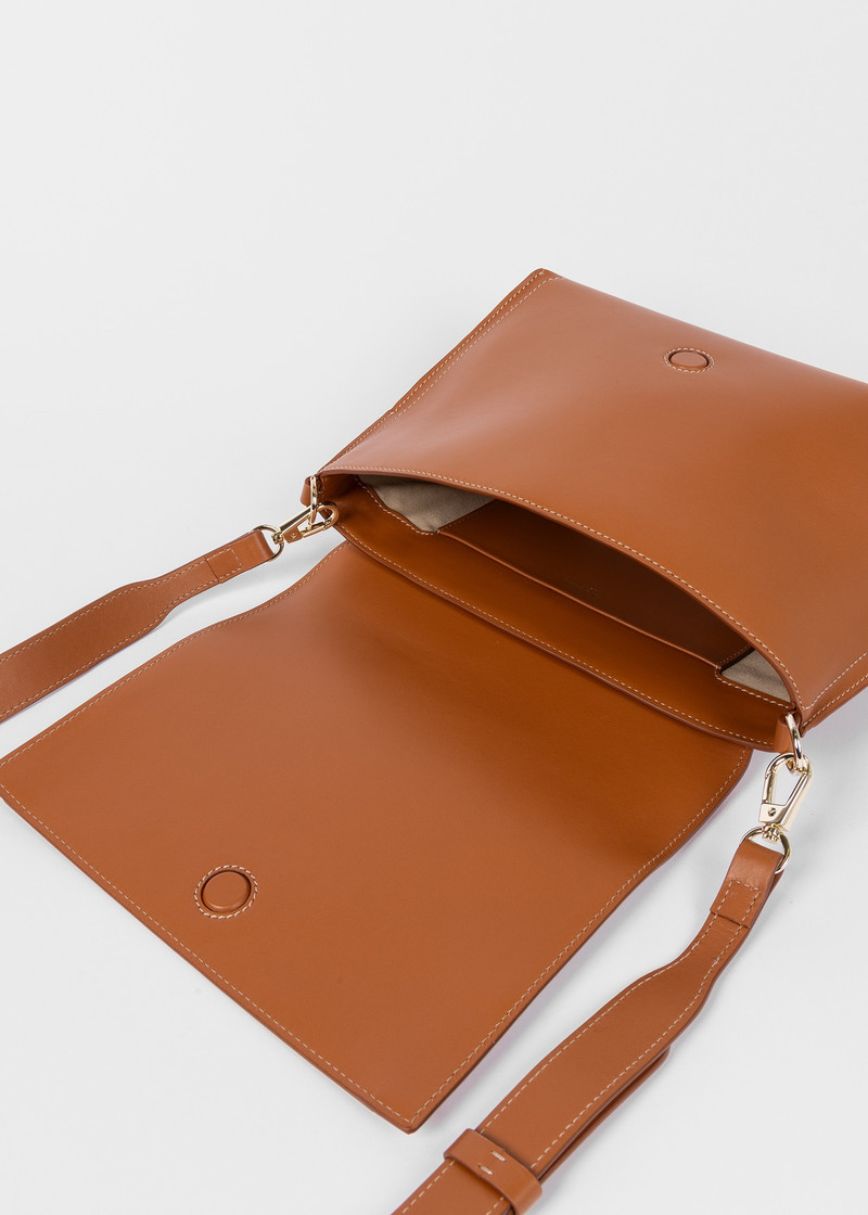 Women's Tan Leather 'Signature Stripe' Raffia Cross-Body Bag 7