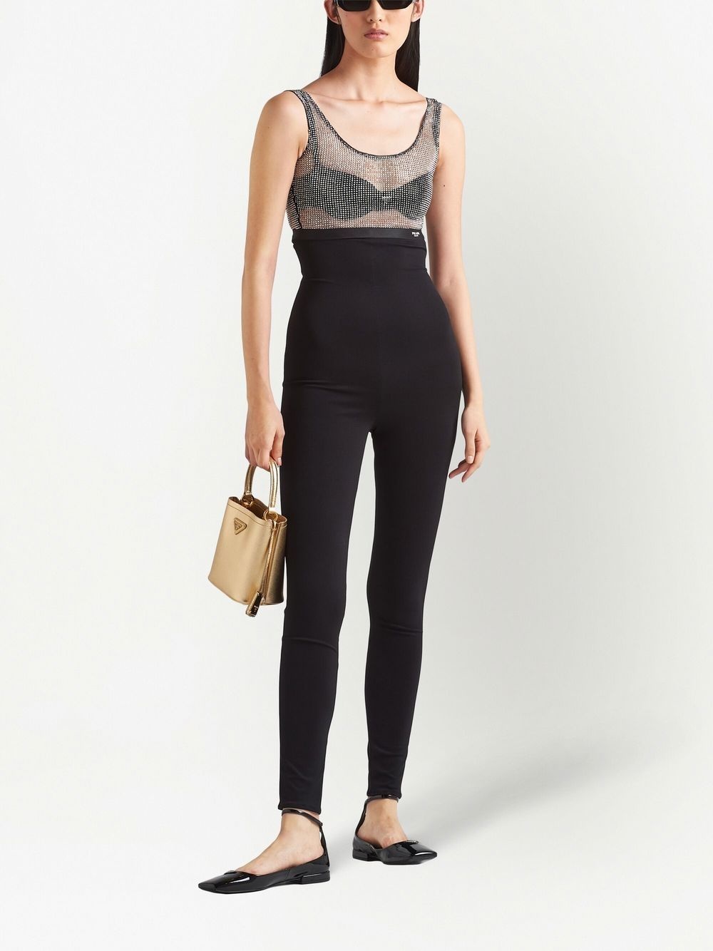 rhinestone-embellished mesh crop top - 2