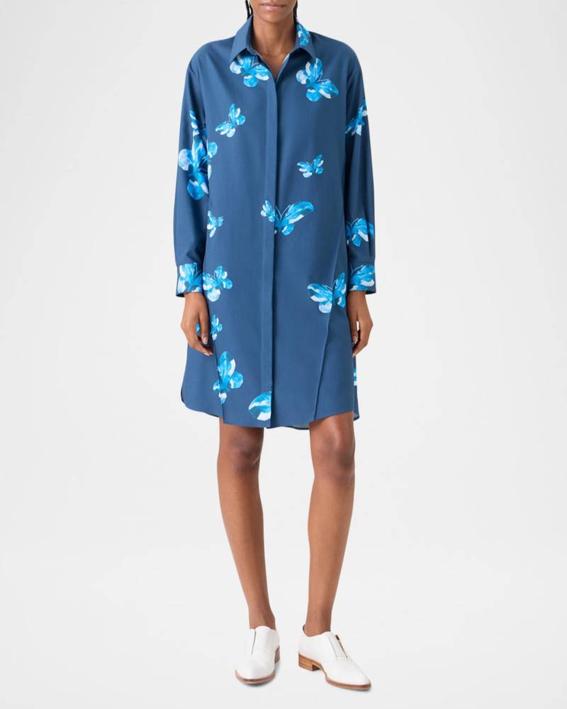 Butterfly-Print Poplin Long-Sleeve Shirtdress 4
