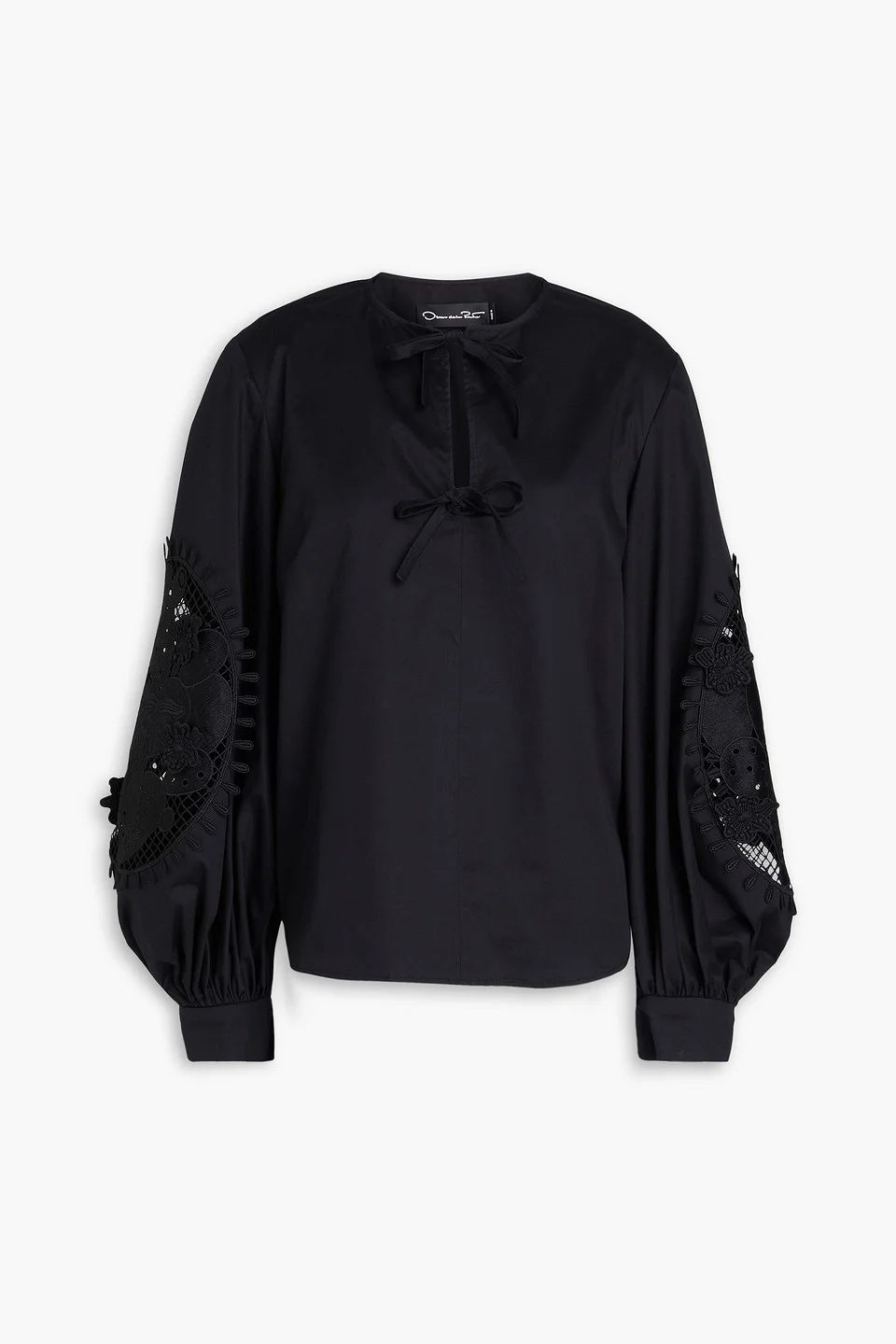 Guipure lace-trimmed cotton-blend poplin blouse - 1