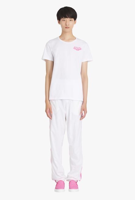 Balmain x Barbie - White eco-designed cotton T-shirt with small pink Balmain Paris logo print - 4