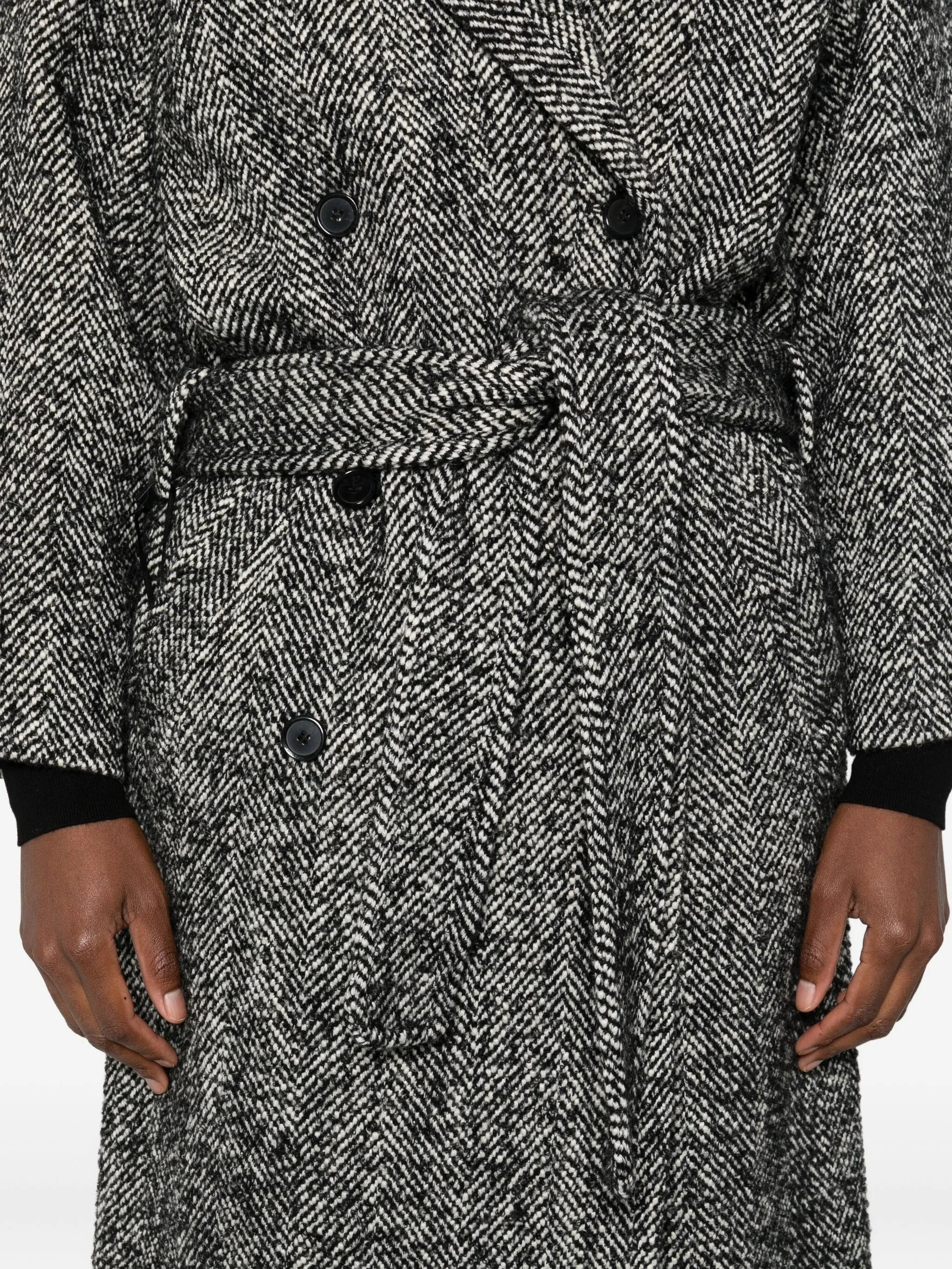 Pinko Herringbone-pattern Belted Coat - 5