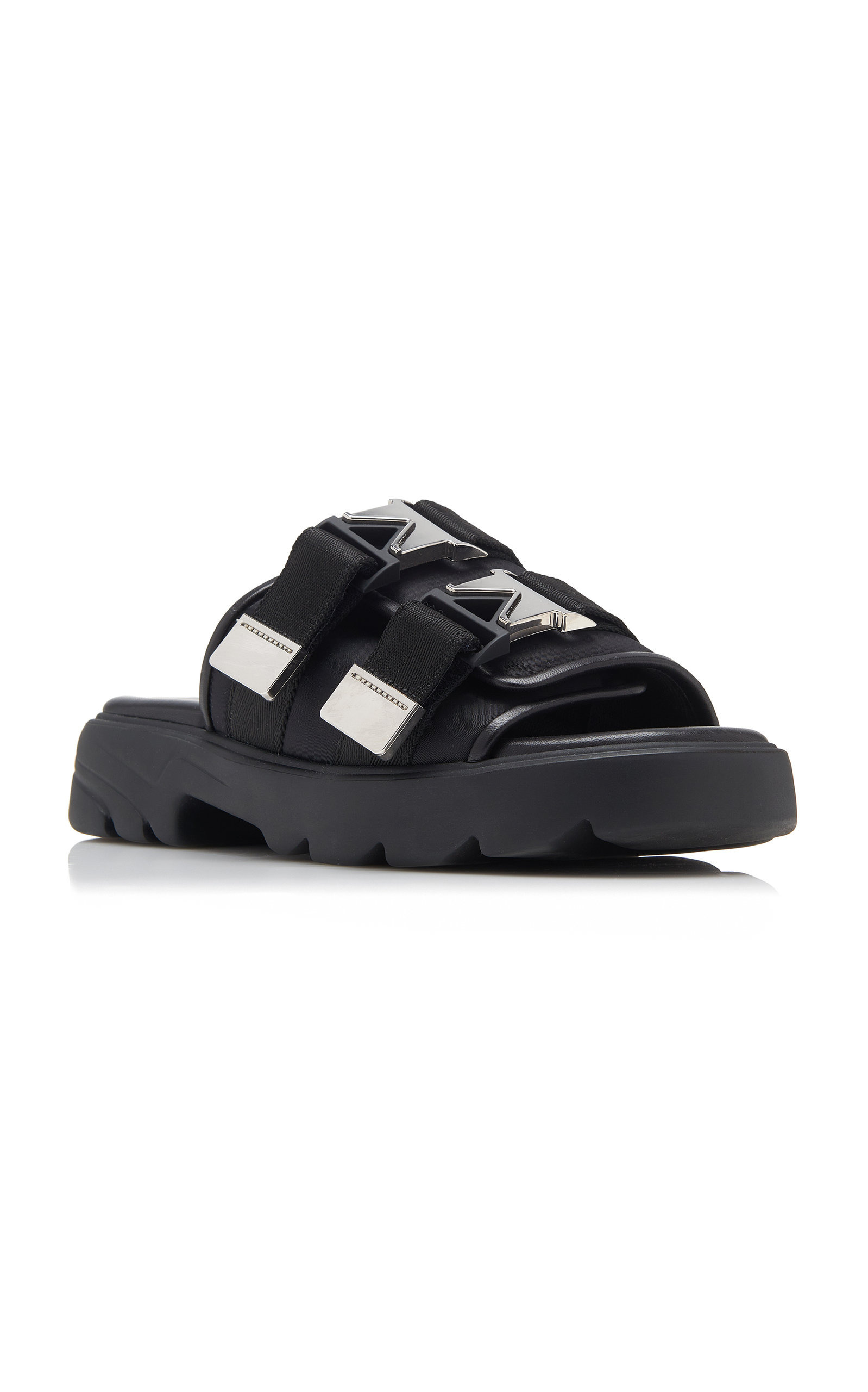 Flash Buckled Leather and Rubber Sandals black - 5