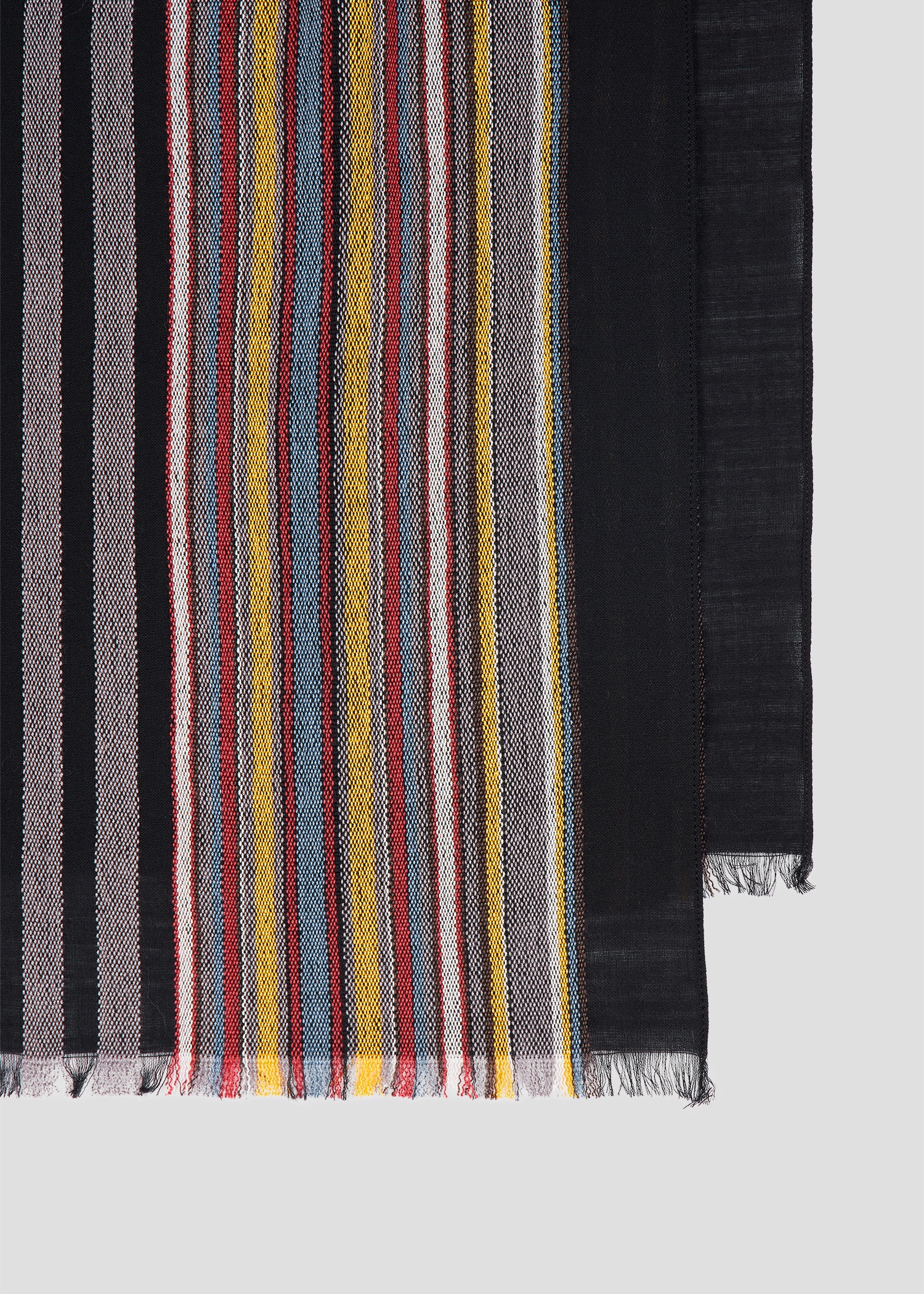 Black Viscose-Wool 'Signature Stripe' Edge Scarf - 2