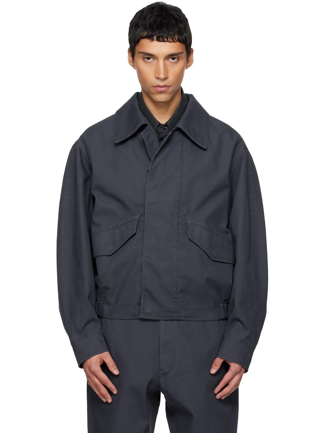 Navy Boxy Blouson Jacket - 1