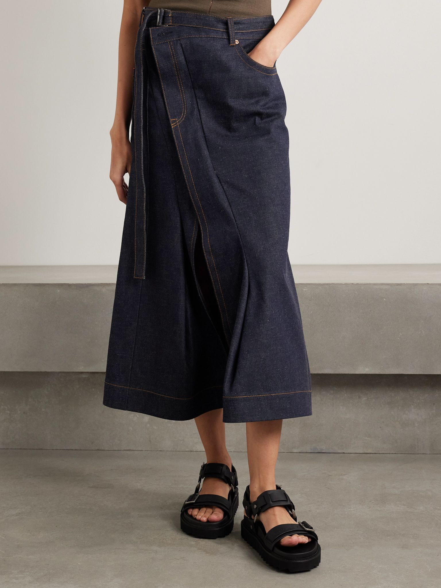 Belted denim midi skirt Indigo - 3