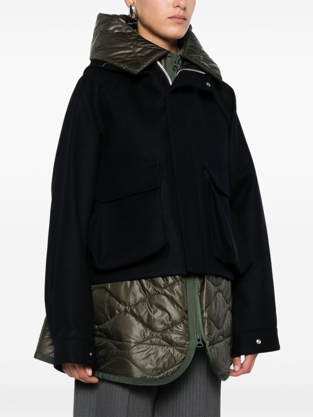 hooded quilted-panel jacket - 3