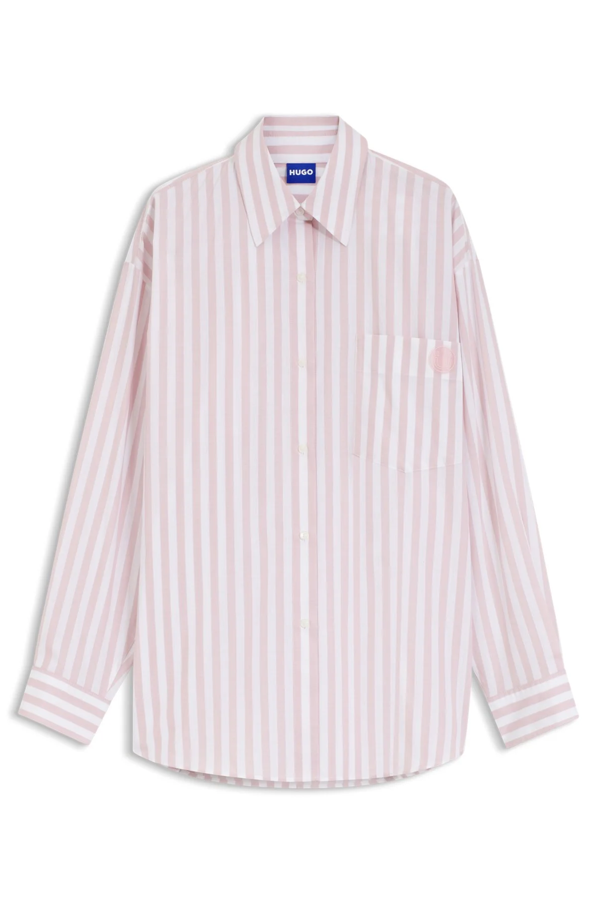 STRIPED COTTON OVERSIZED-FIT BLOUSE WITH HAPPY HUGO LOGO - 1
