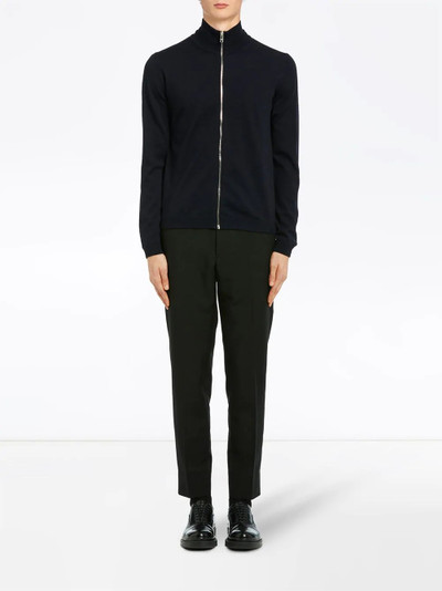 Prada high neck zip front cardigan outlook