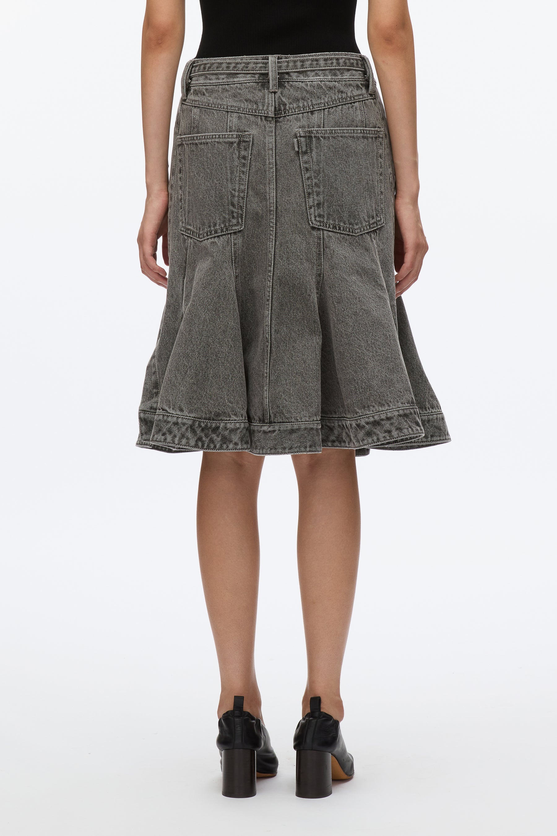 Flounce Hem Belted Denim Skirt - 4