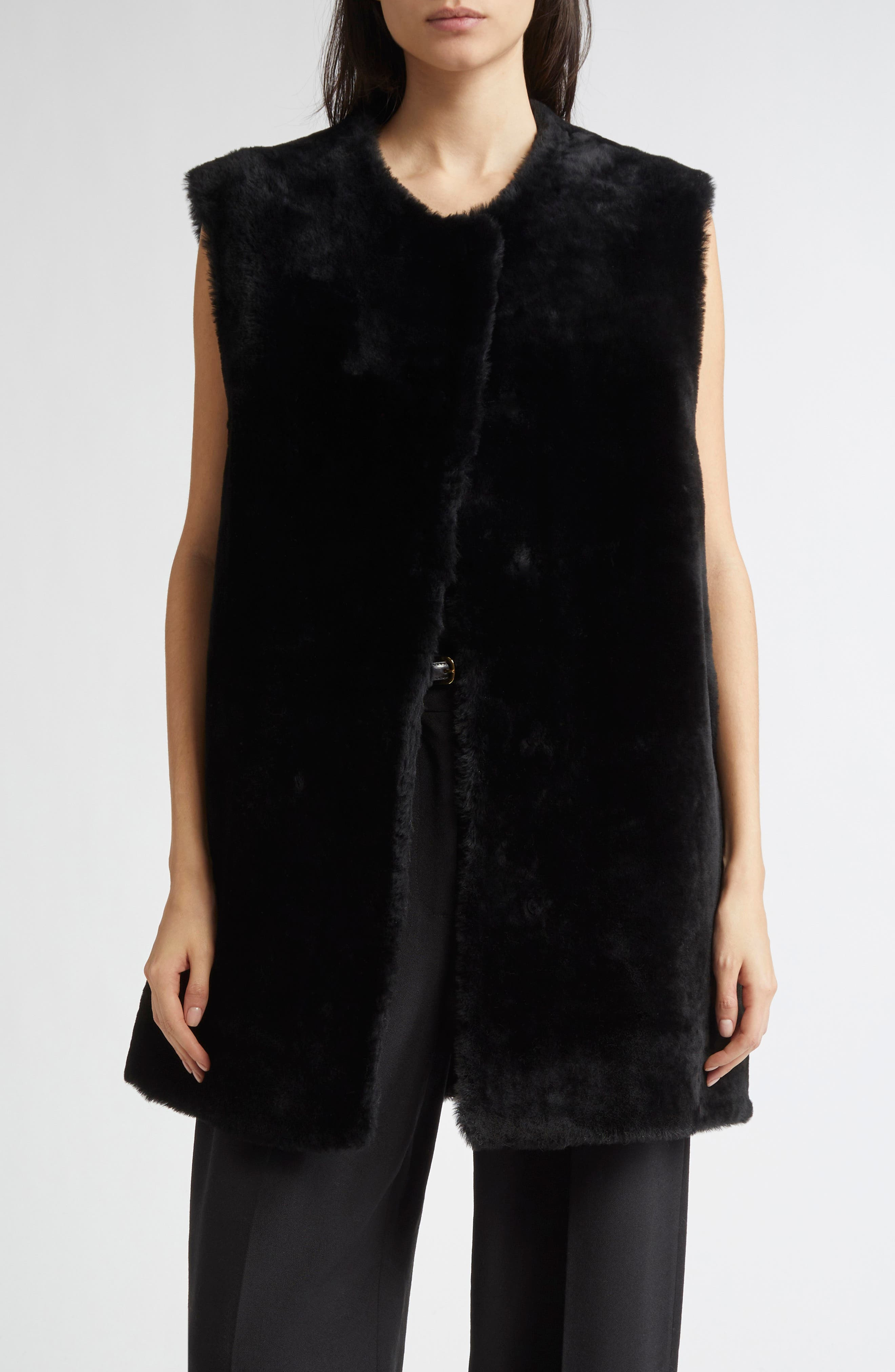 TOTEME Plush Genuine Shearling Vest in Black at Nordstrom - 1