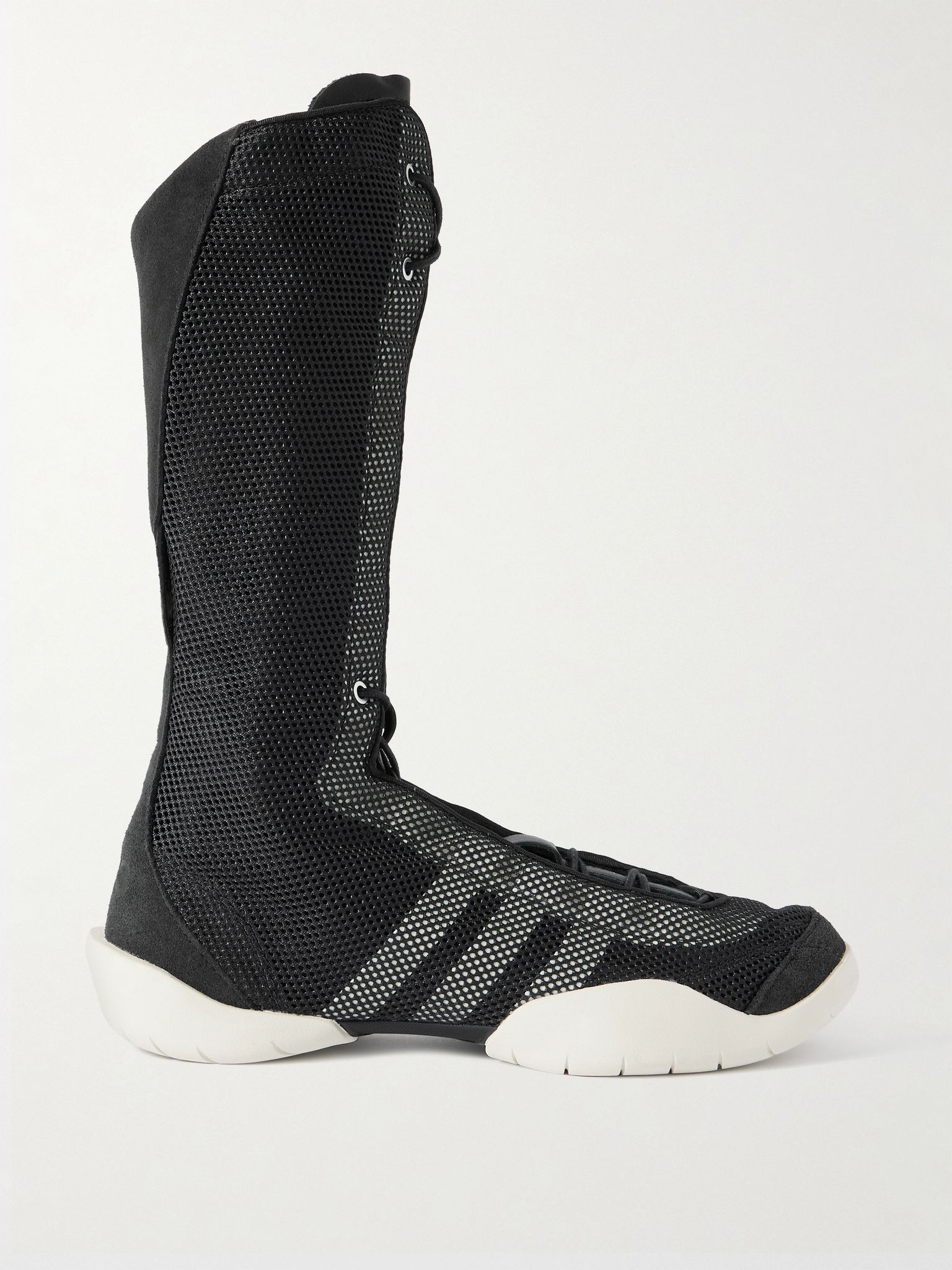 + Y-3 Regu leather and suede-trimmed mesh knee boots Black - 1