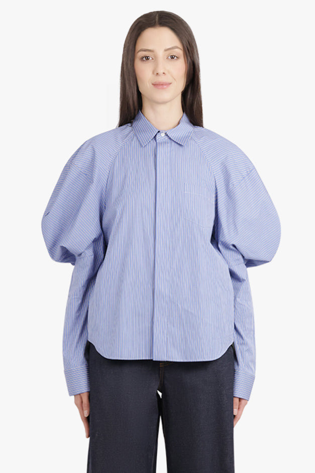 L/S STRIPE SHIRT WITH BALLOON SLEEVE DETAIL | BLUE - 3