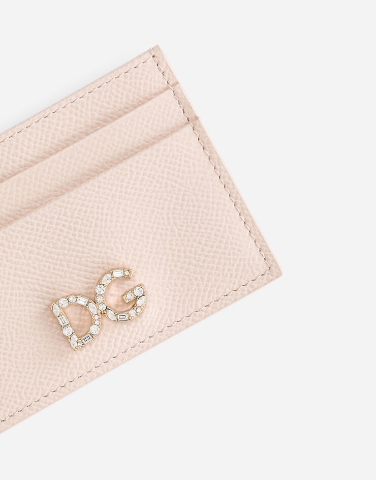 Dauphine calfskin card holder with rhinestone-detailed DG logo - 4