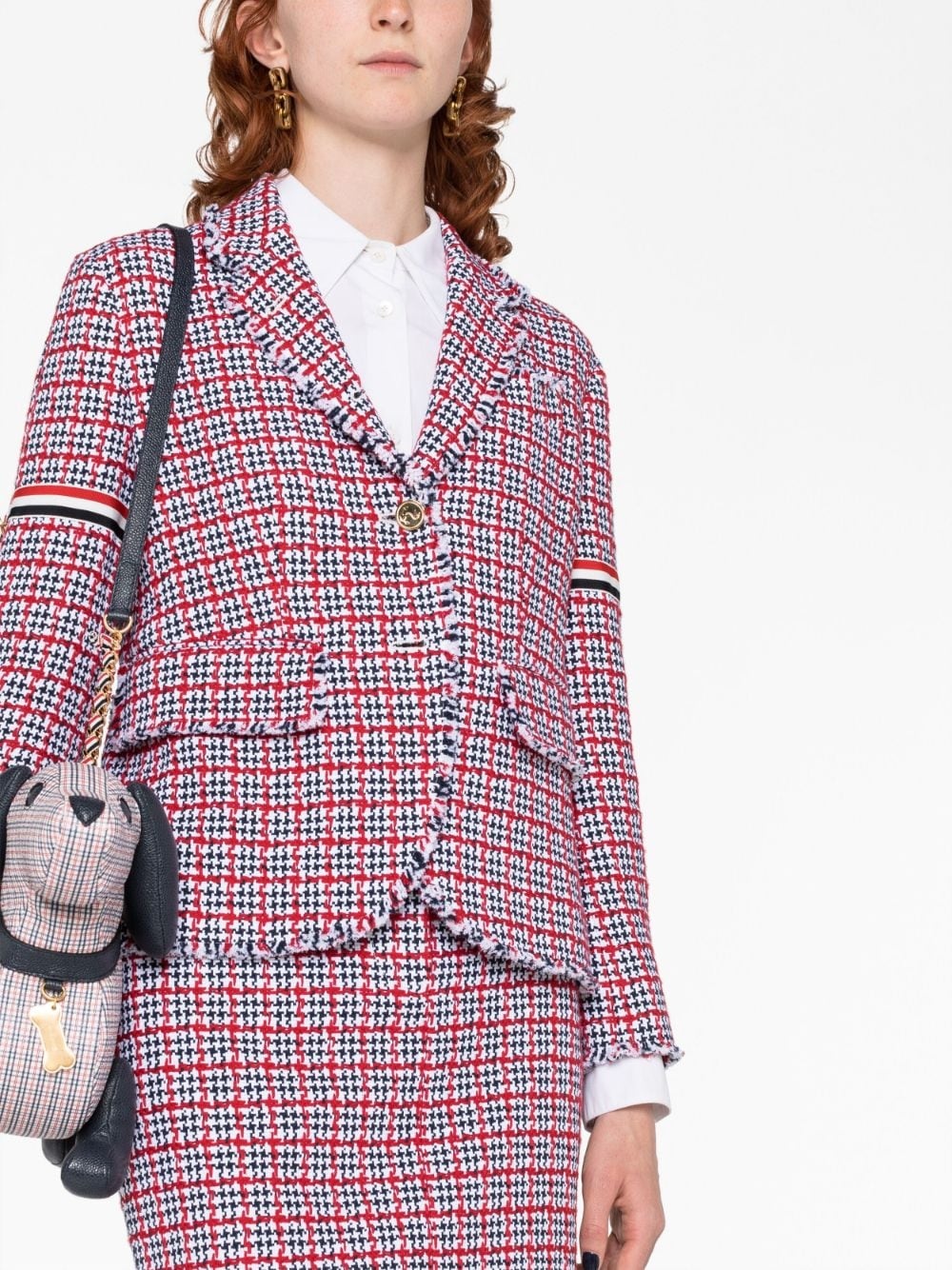 check-pattern tweed jacket - 5