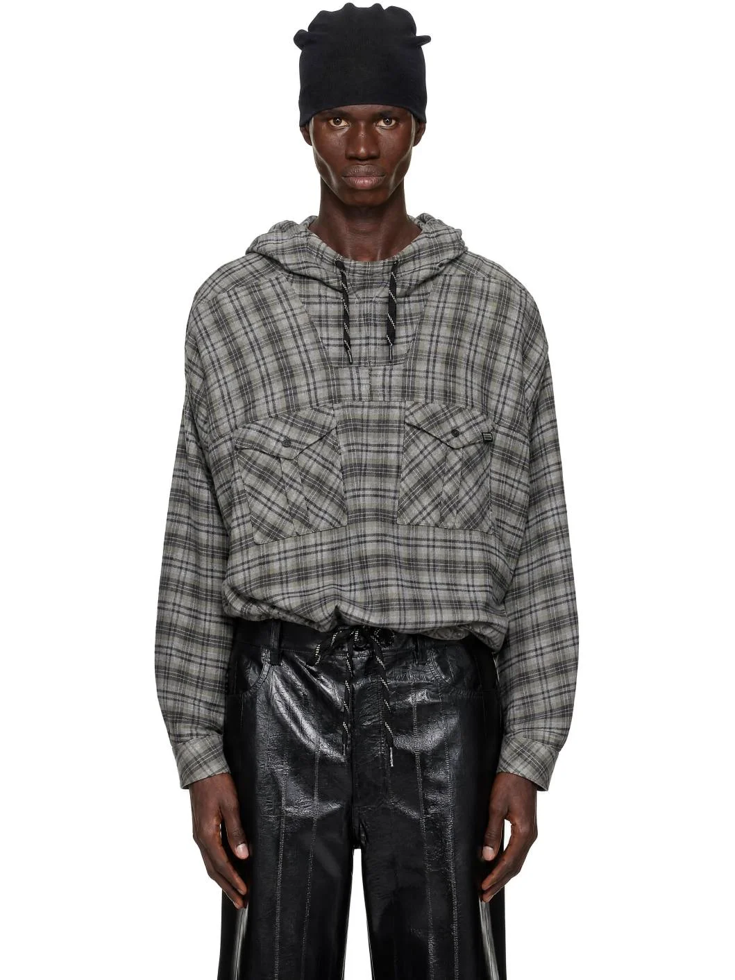 Gray Check Shirt Hoodie - 1