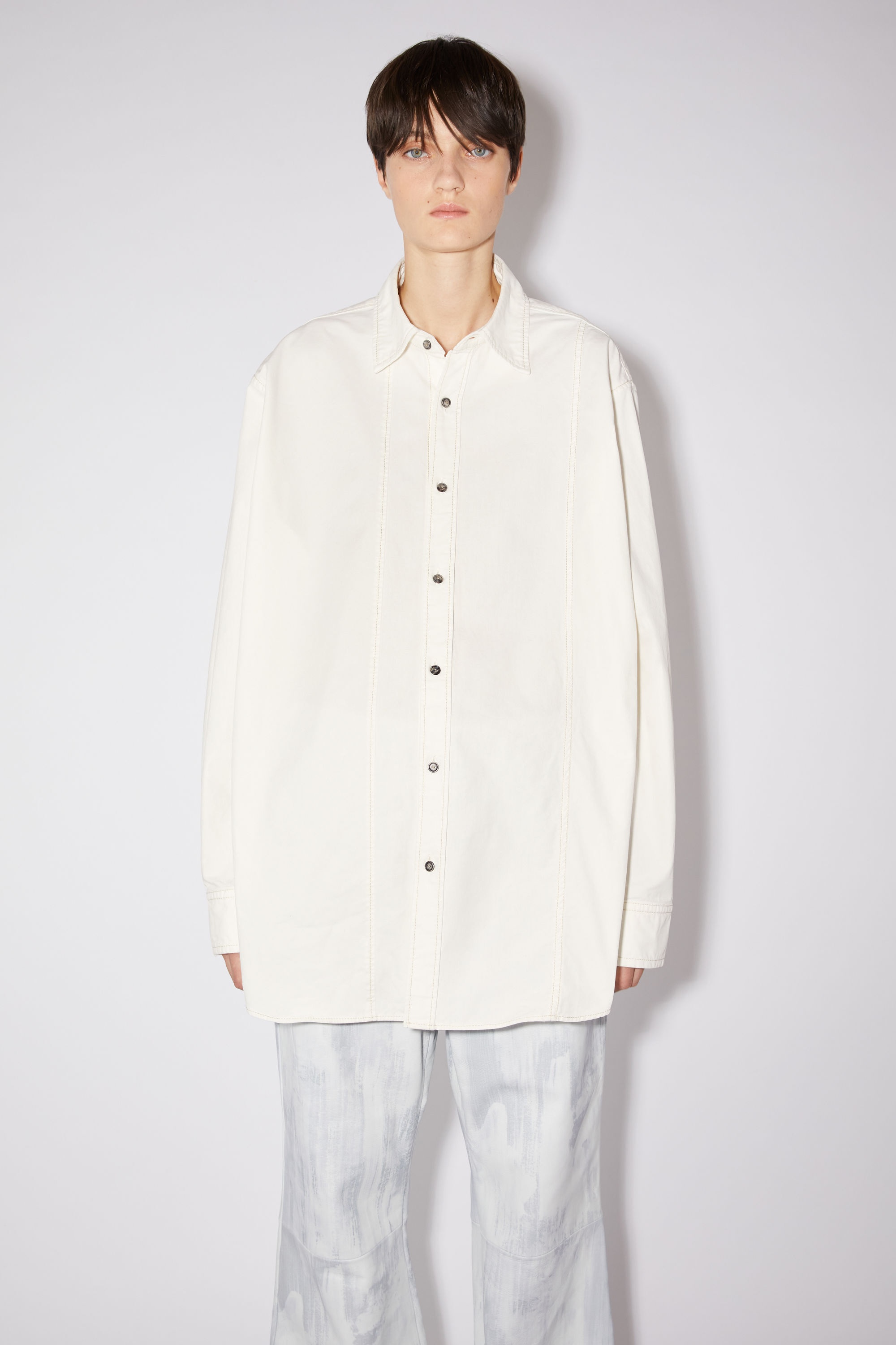 Denim button-up shirt - Ecru beige - 3
