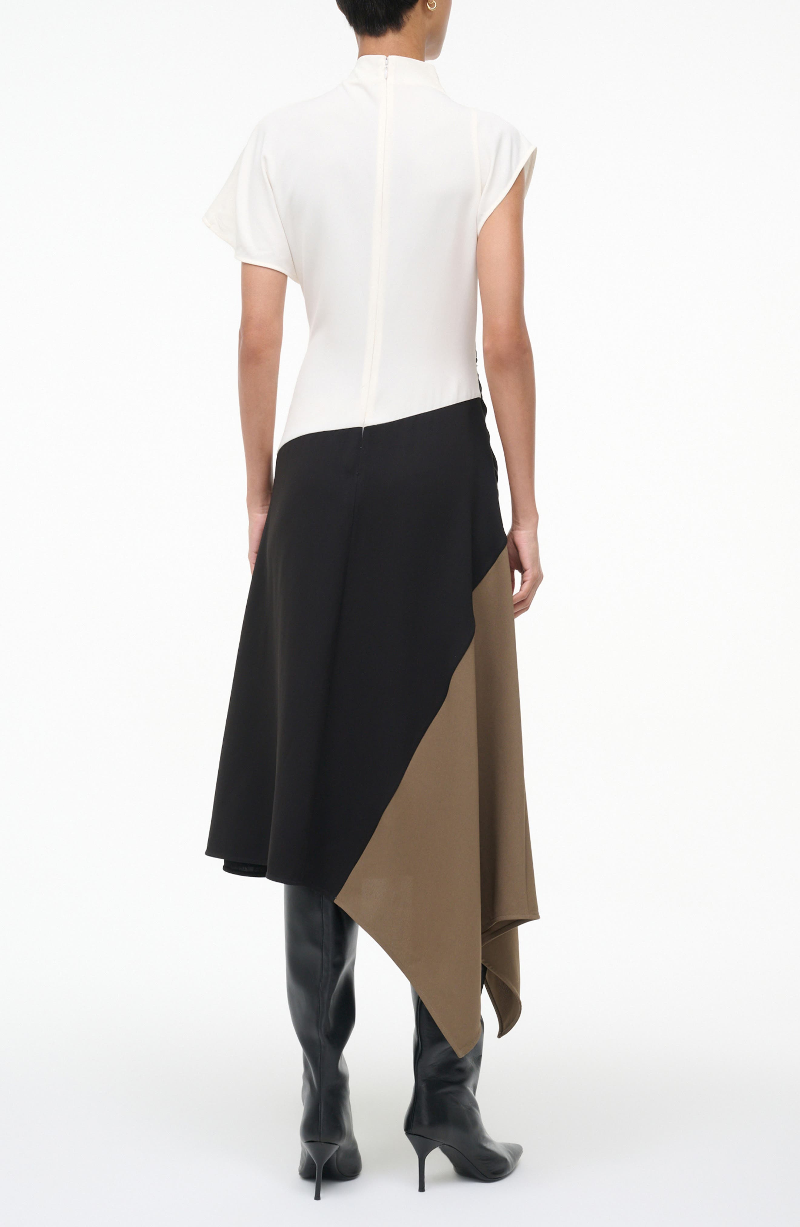 STAUD Davina Colorblock Asymmetric Hem Dress in Black Multi at Nordstrom - 2