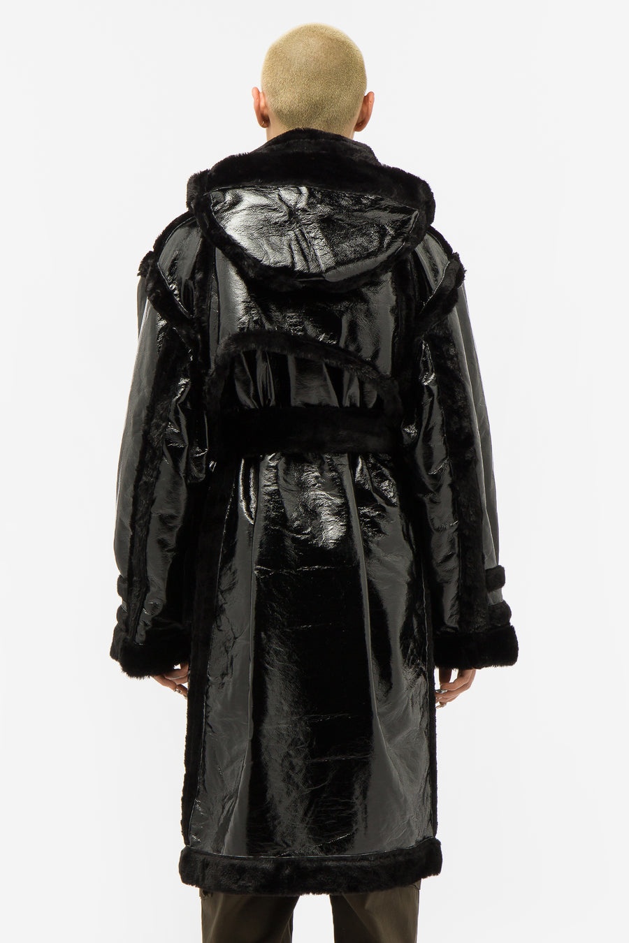 Faux Shearling Wrap Coat in Black - 3