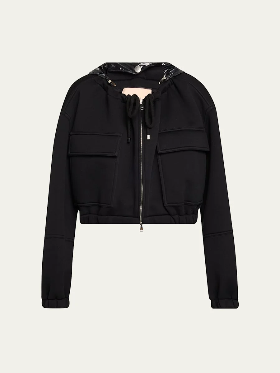 Zipped Drawstring Jacket with Detachable Hood - 1