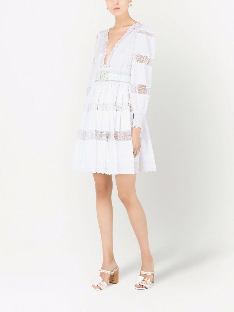 lace-panel long-sleeve dress - 2