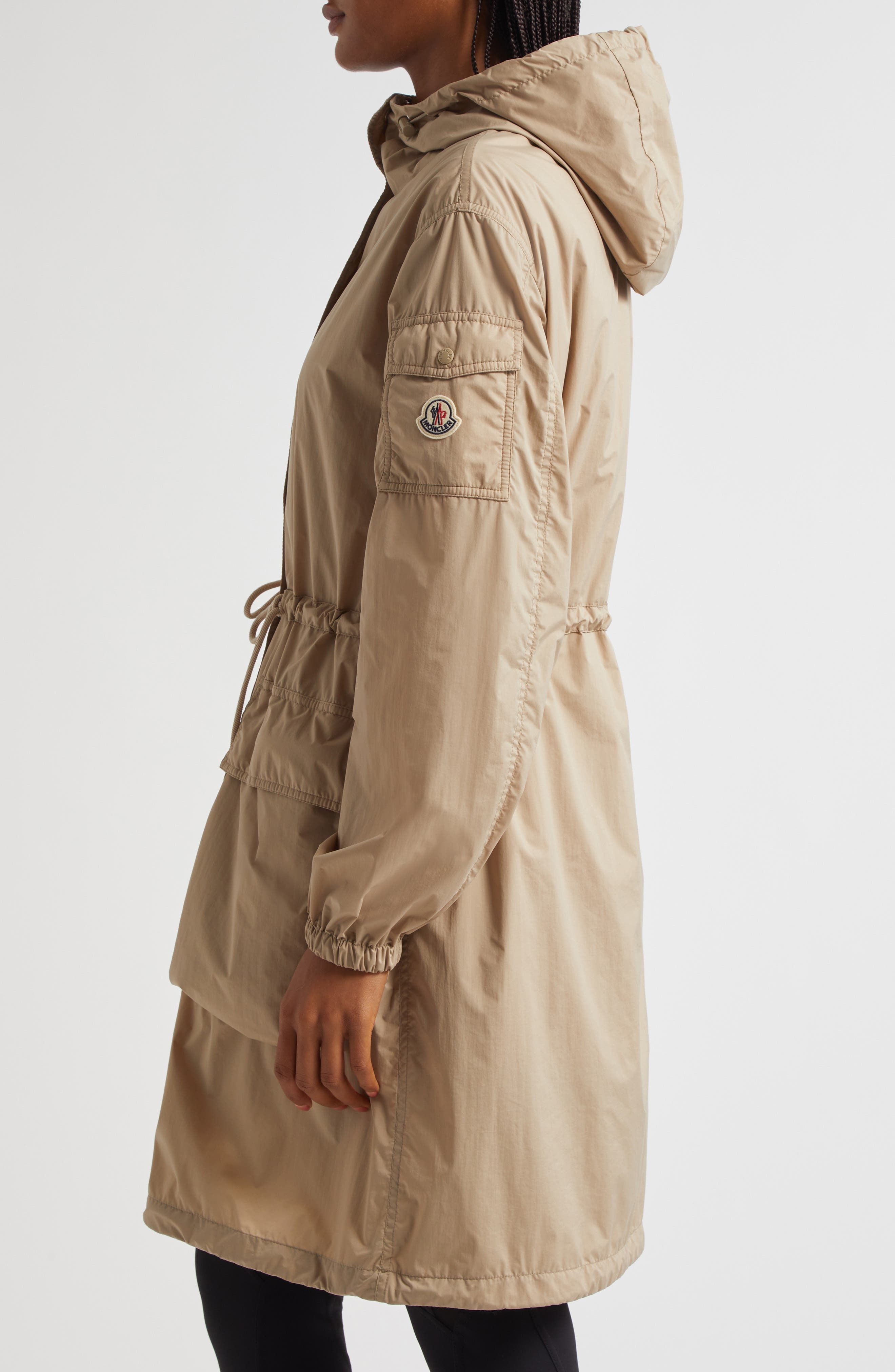 Moncler Nouilles Hooded Longline Coat in Beige at Nordstrom - 4