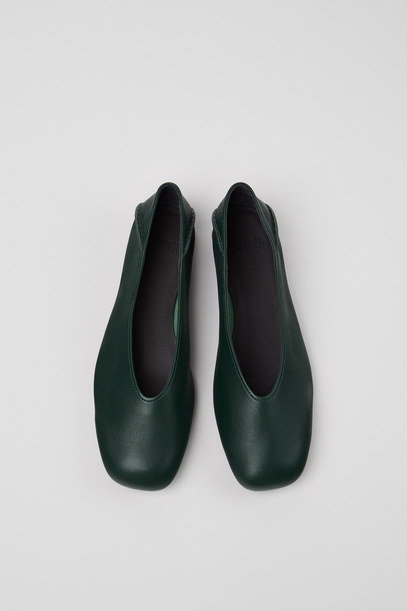 Green Leather Ballerina Shoes for Women. 4