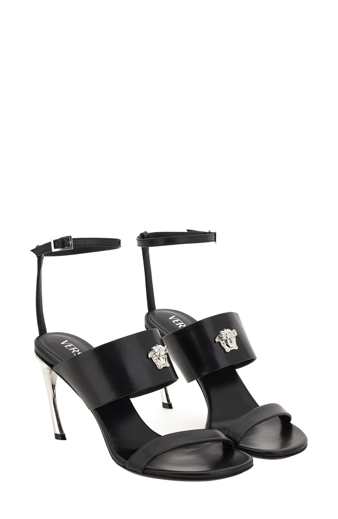 Versace Medusa Ankle Strap Sandal in Black-Palladium at Nordstrom - 1