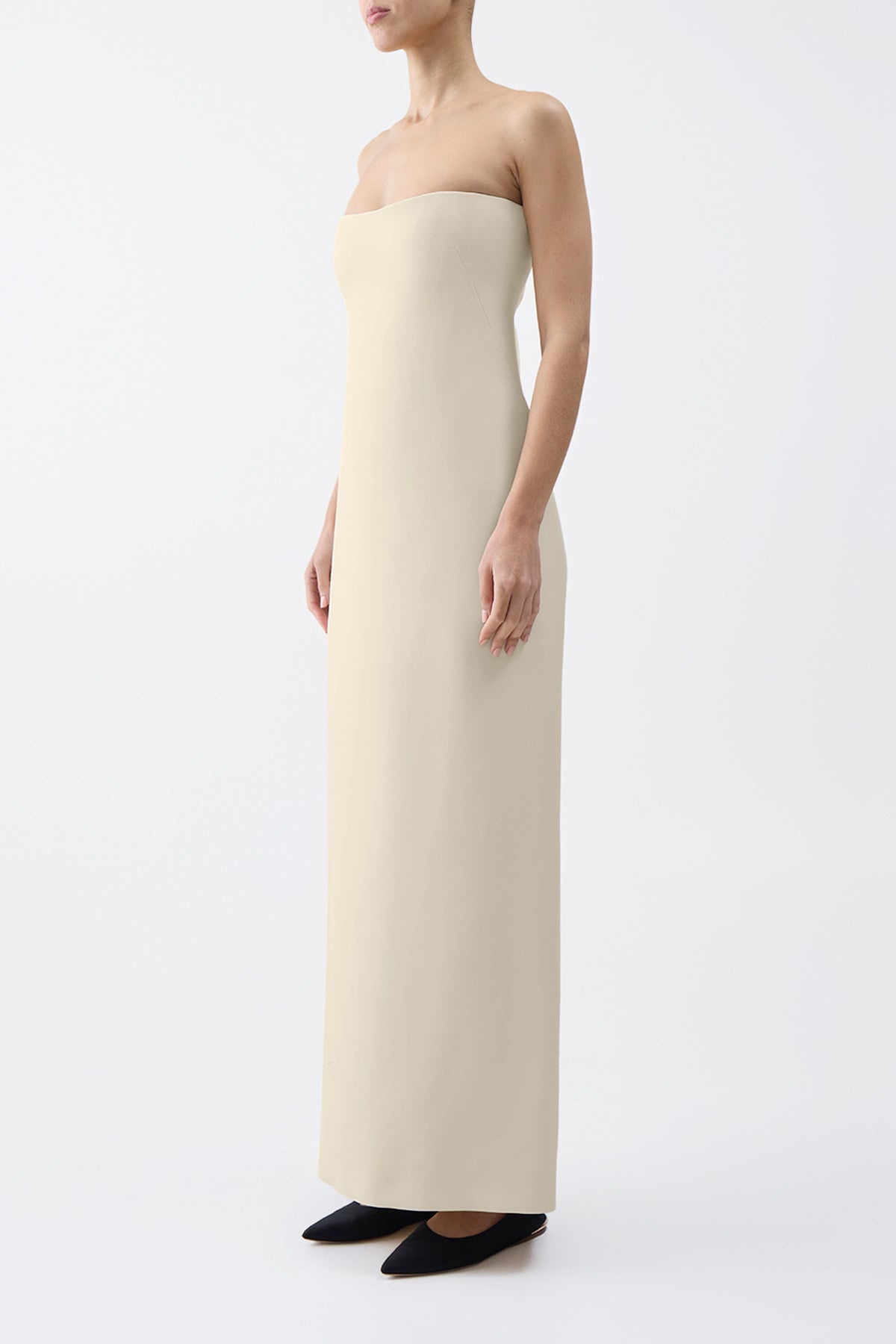 Opus Dress in Ivory Wool Silk Cady - 3