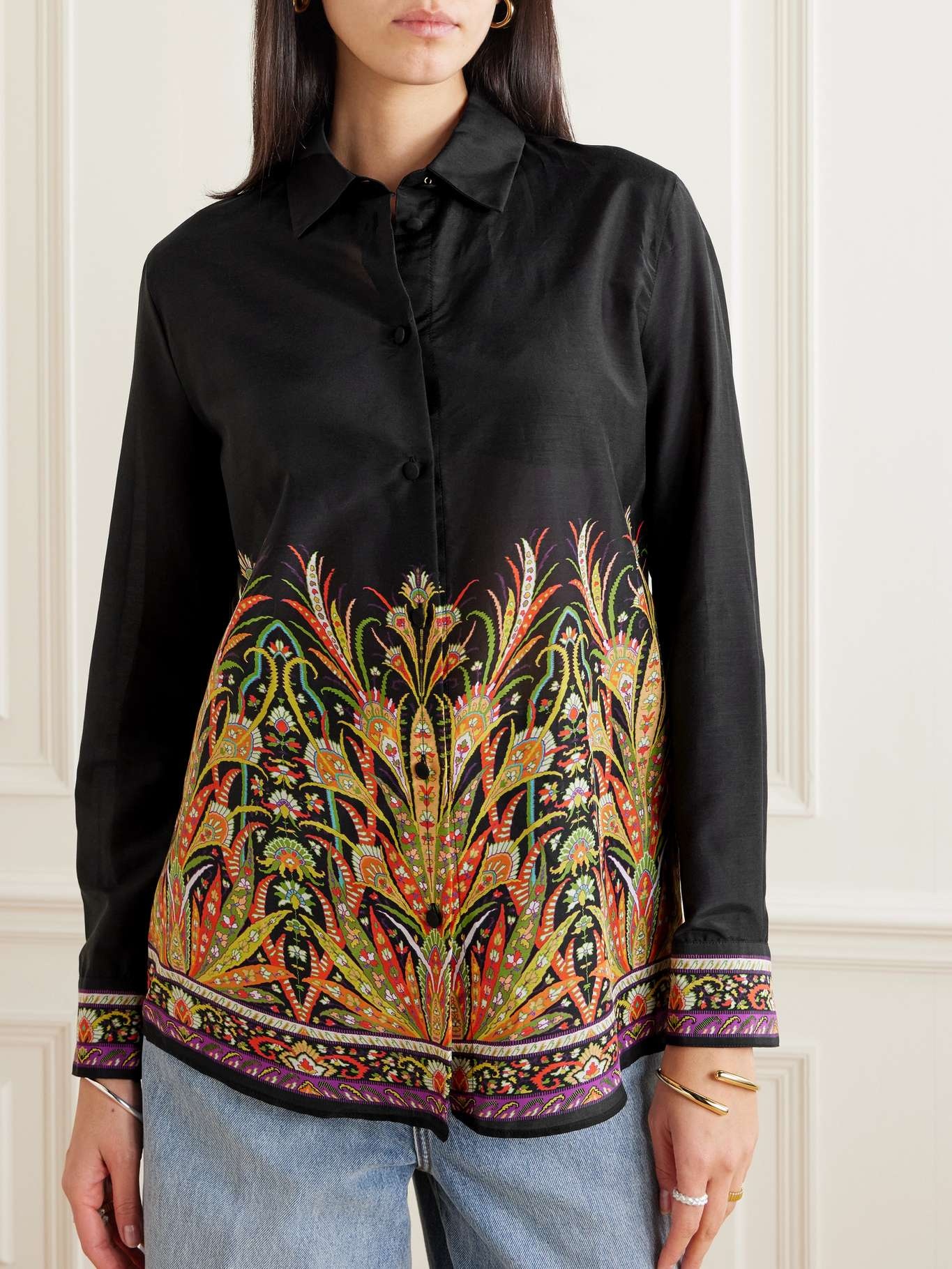 Printed cotton and silk-blend shirt - 3