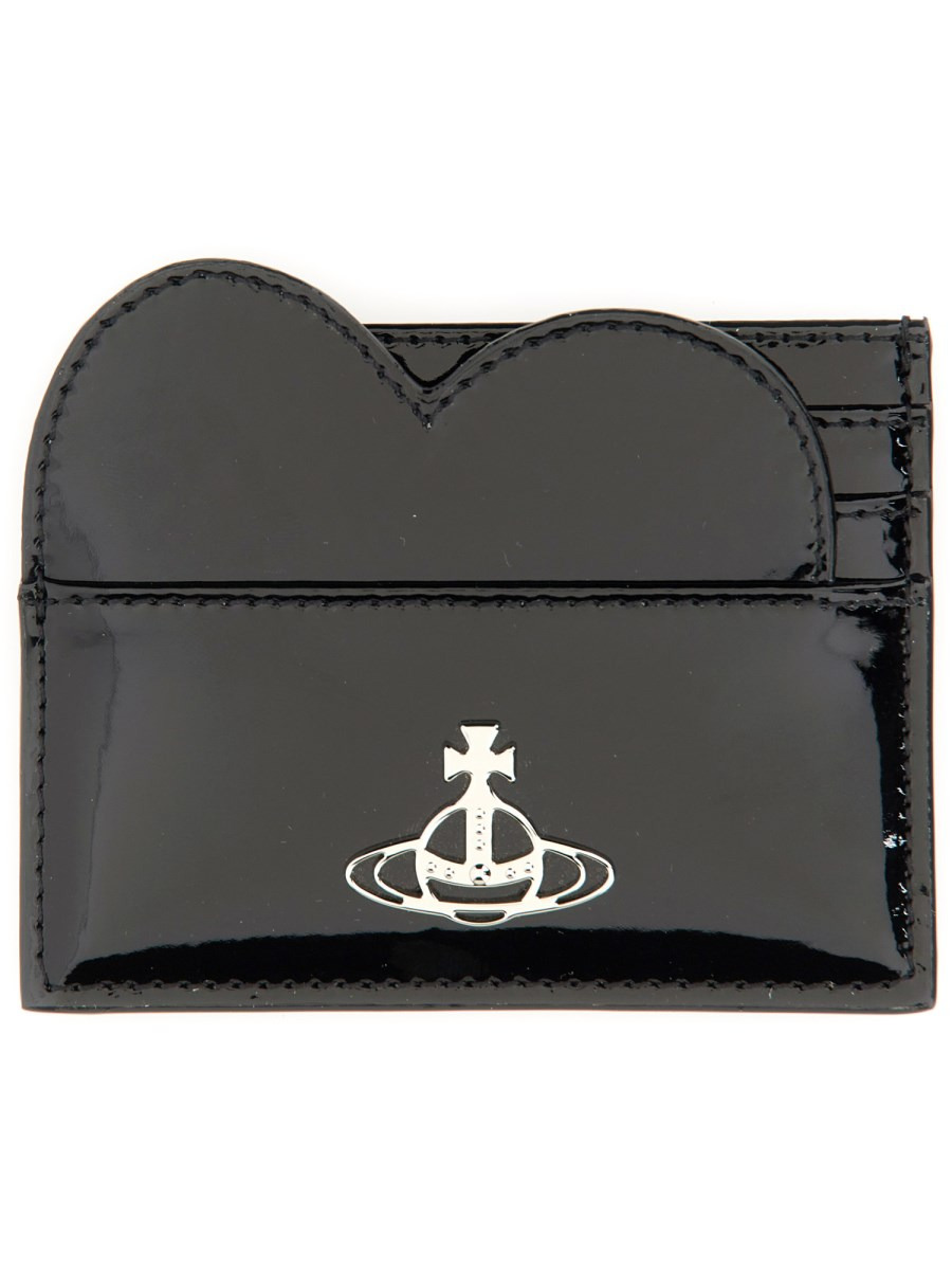 GLOSSY LEATHER HEART ASYMMETRICAL CARD HOLDER - 1