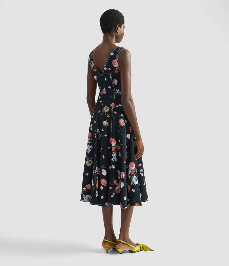 FLORAL PRINT TEXTURED TWILL SLEEVELESS MIDI DRESS 3