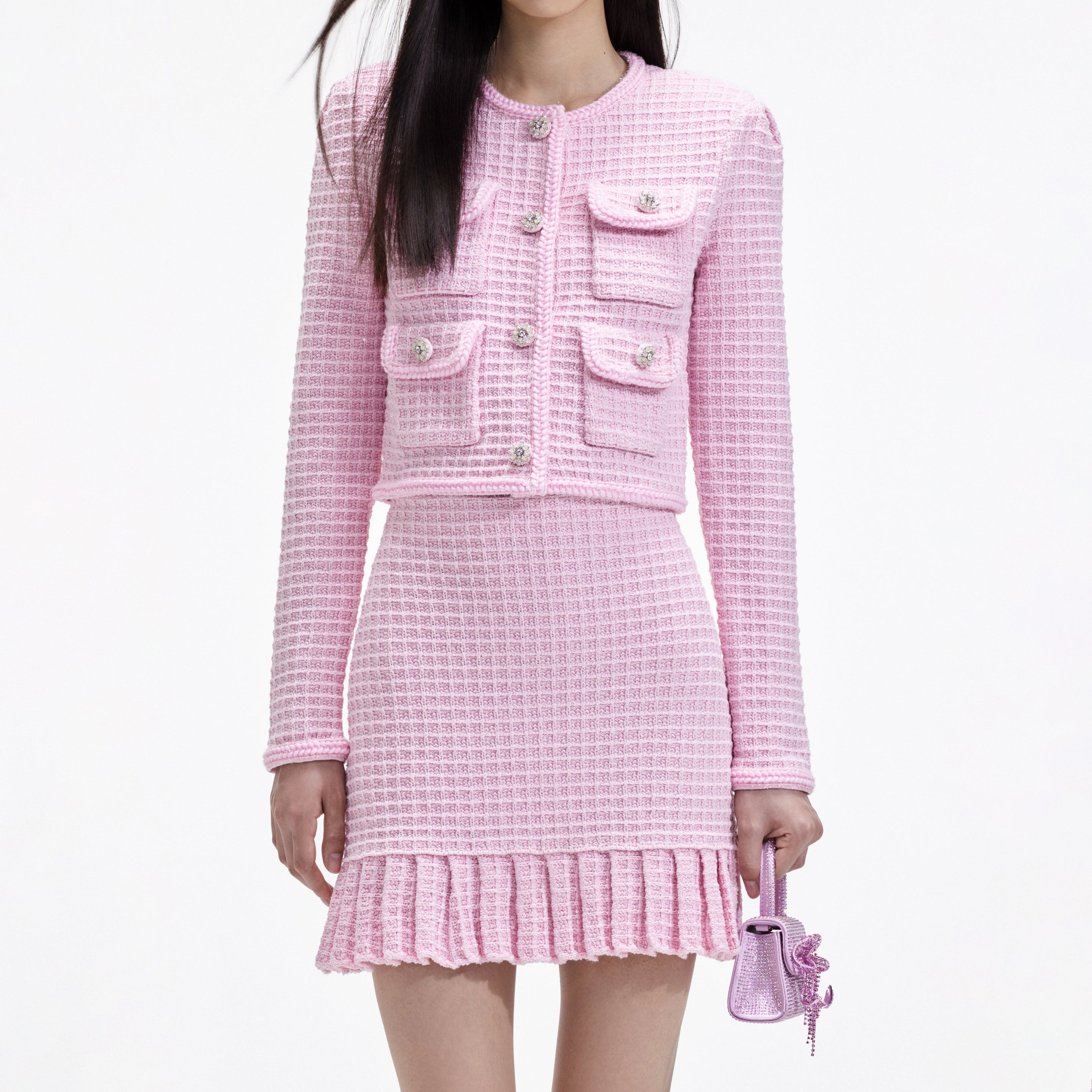 Pink Sequin Textured Knit Jacket - 4