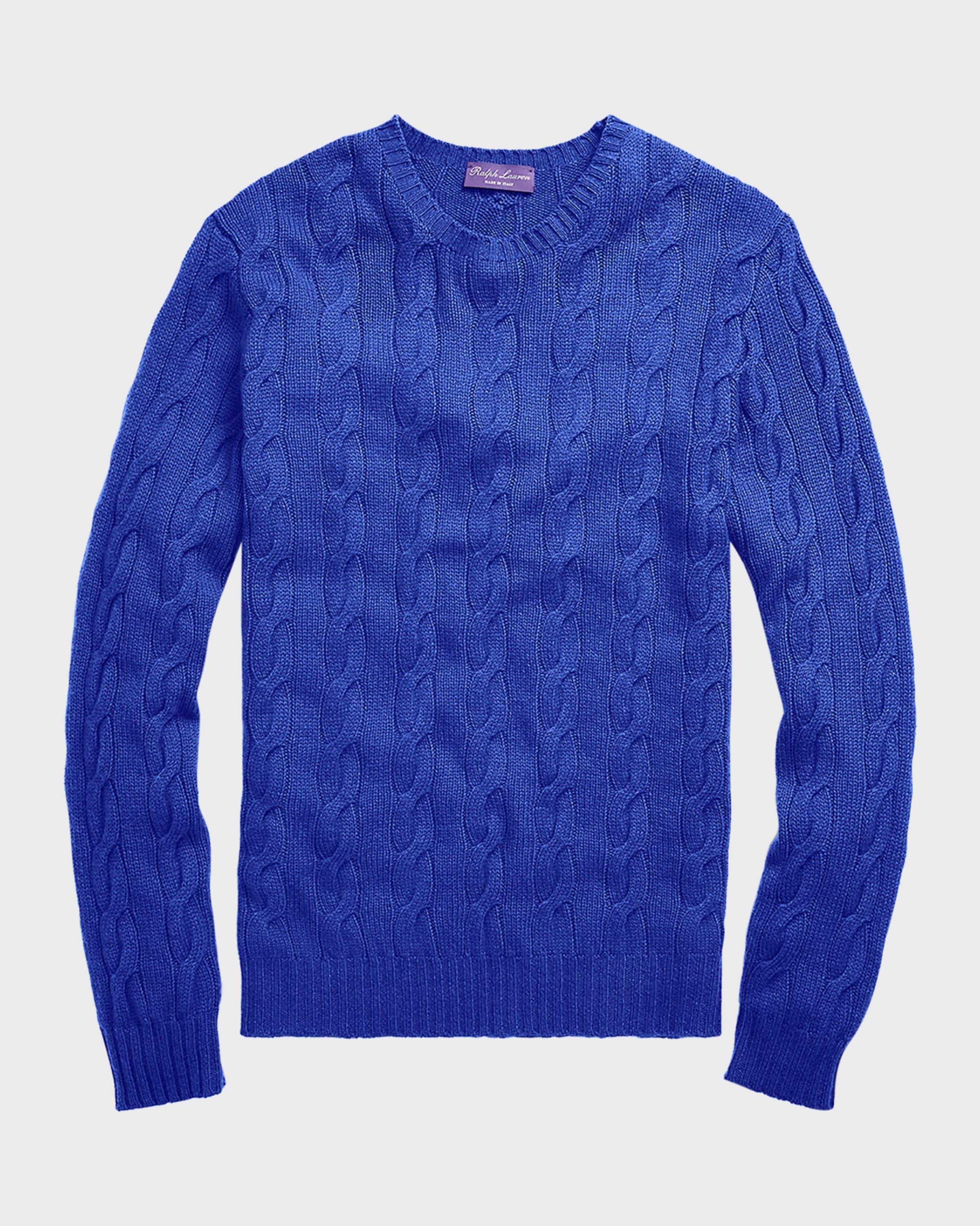 Cashmere Cable-Knit Crewneck Sweater, Blue - 1