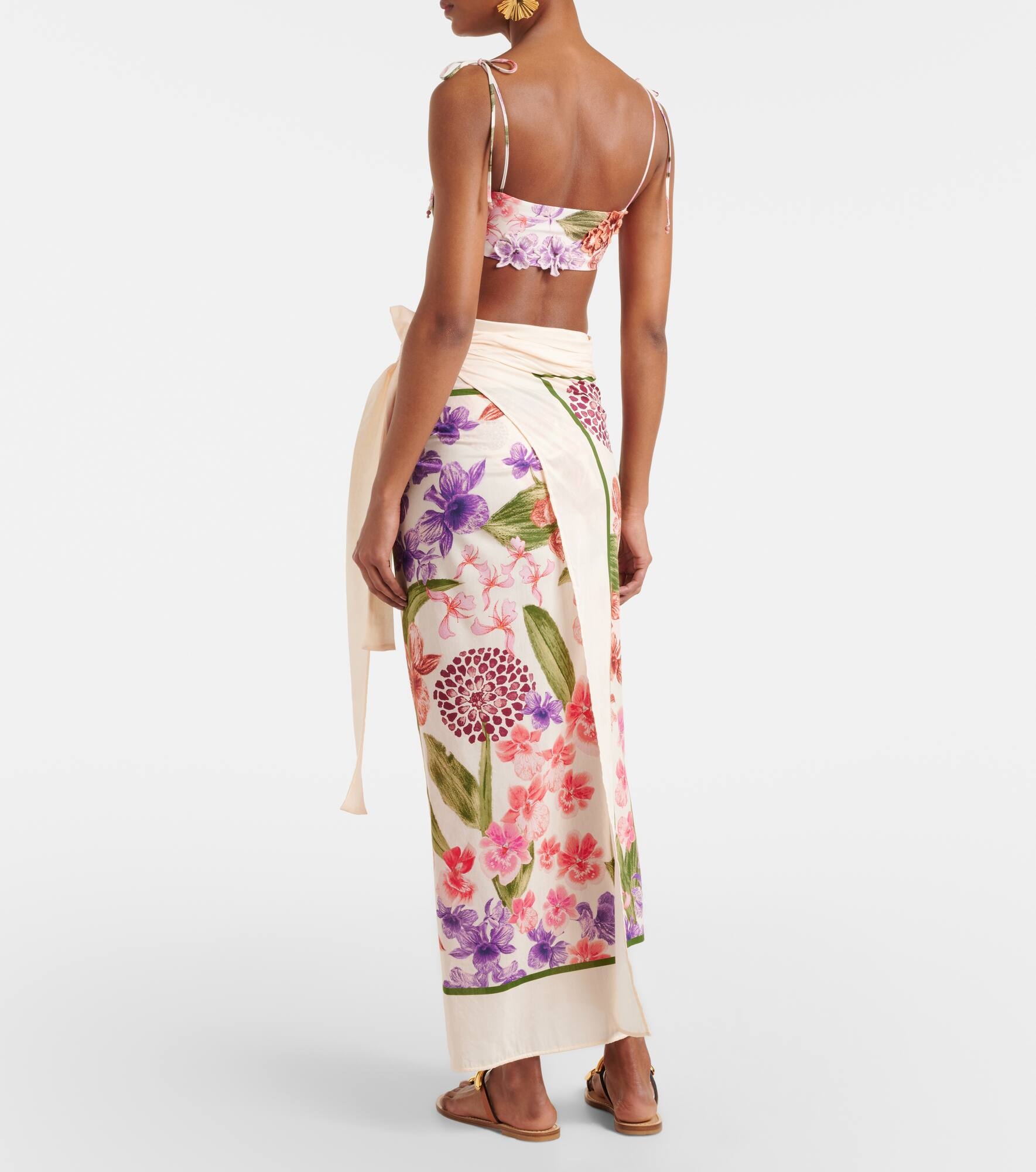 Floral cotton and silk beach cover-up - 3