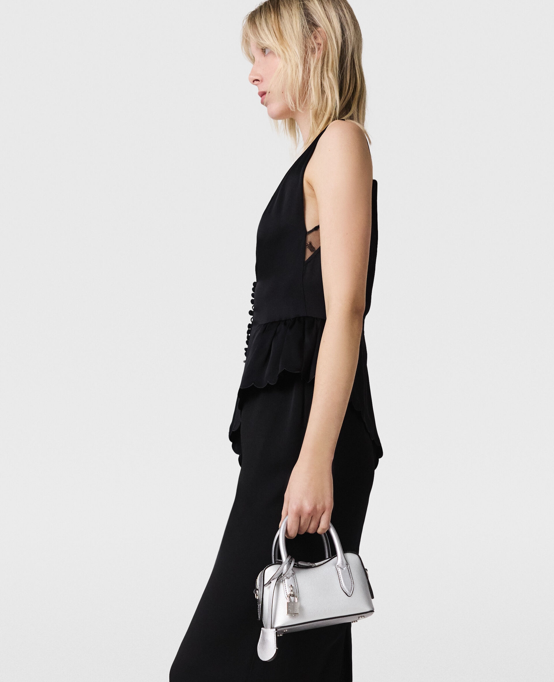 Deep V-Neck Peplum Panel Midi Dress - 2