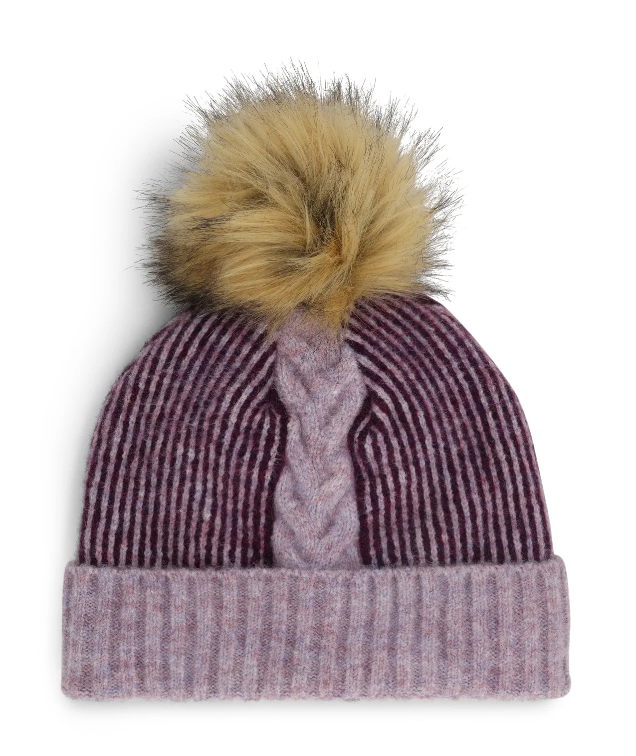 Womens Plait Pom Hat - Plum - 1
