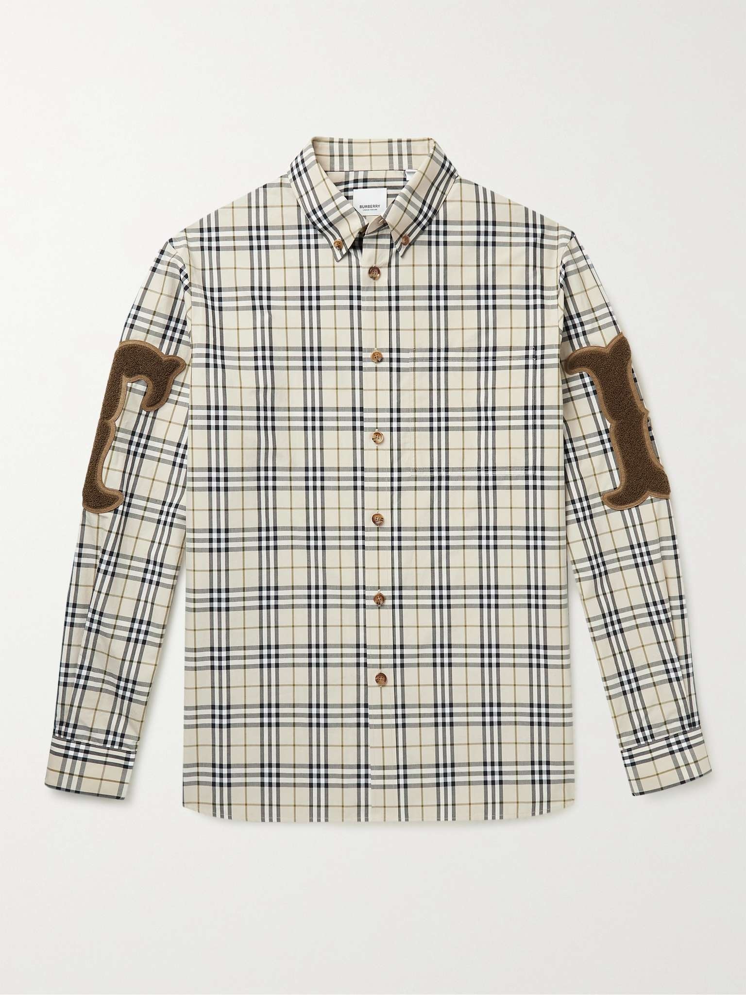 Button-Down Collar Chenille-Appliquéd Checked Cotton-Poplin Shirt - 1