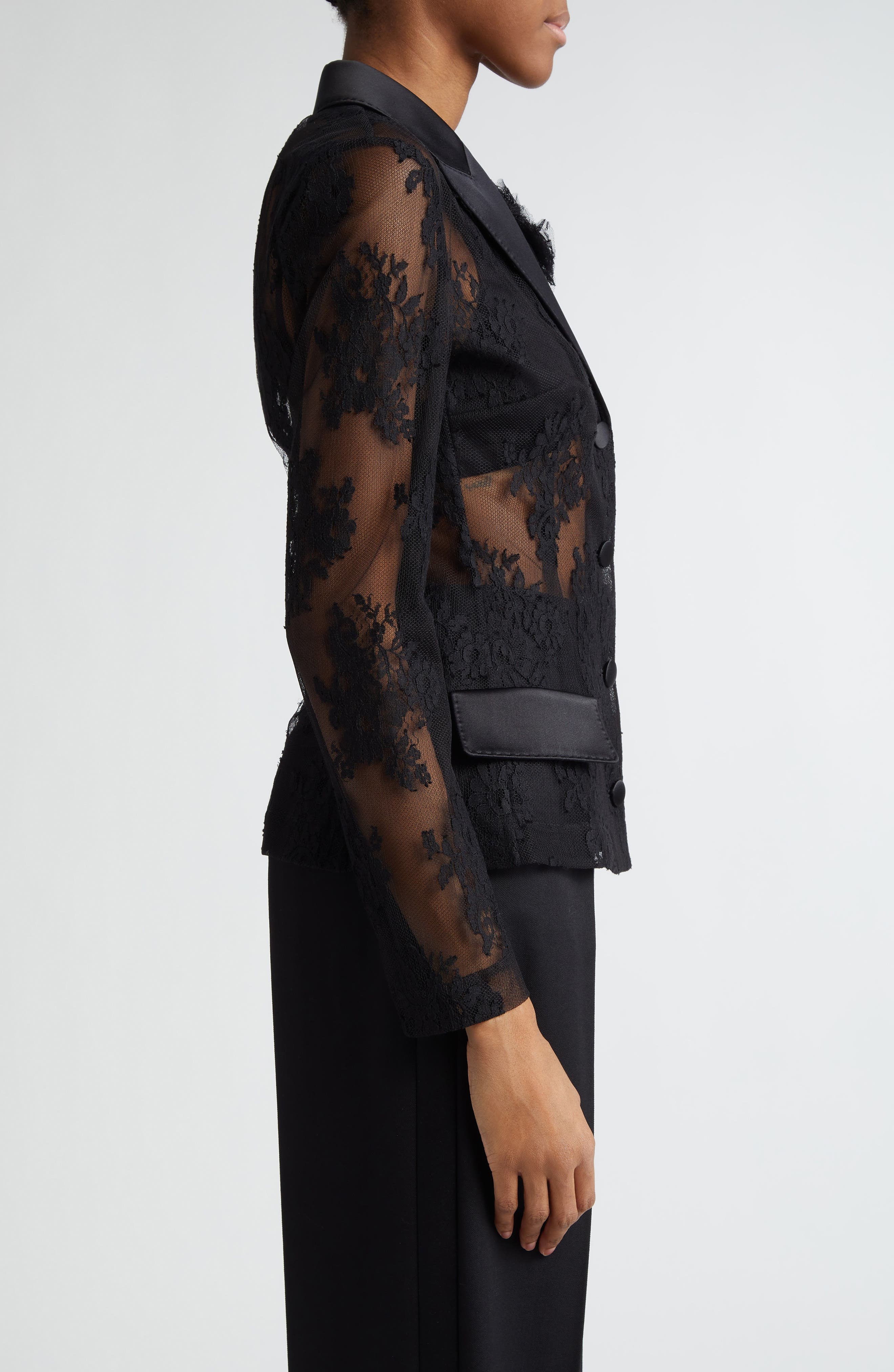 Sheer Floral Lace & Satin Jacket - 4