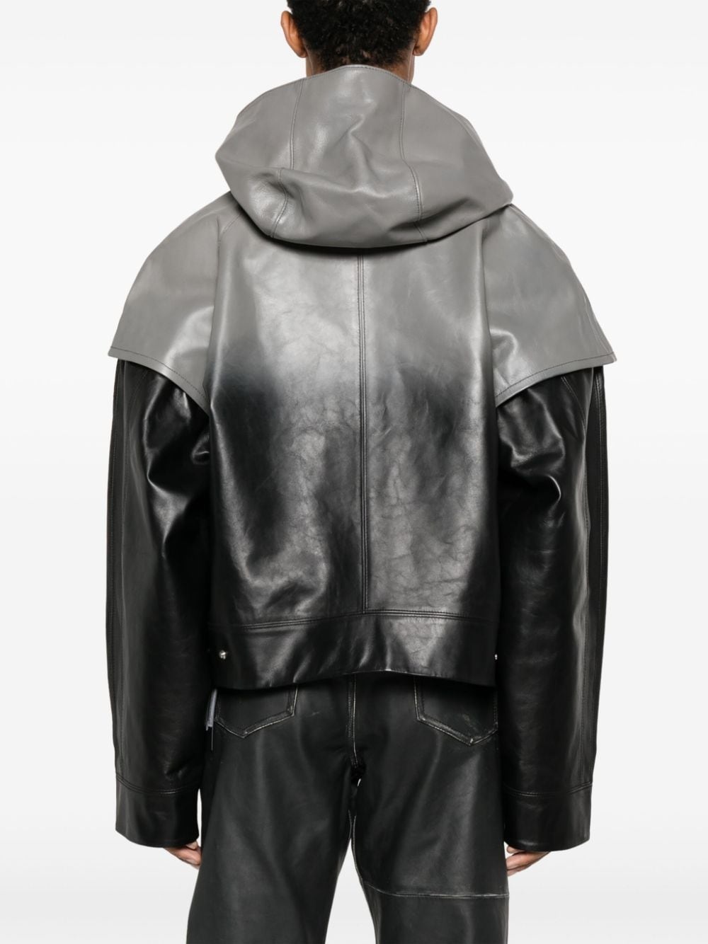 gradient-effect hooded lather jacket - 4