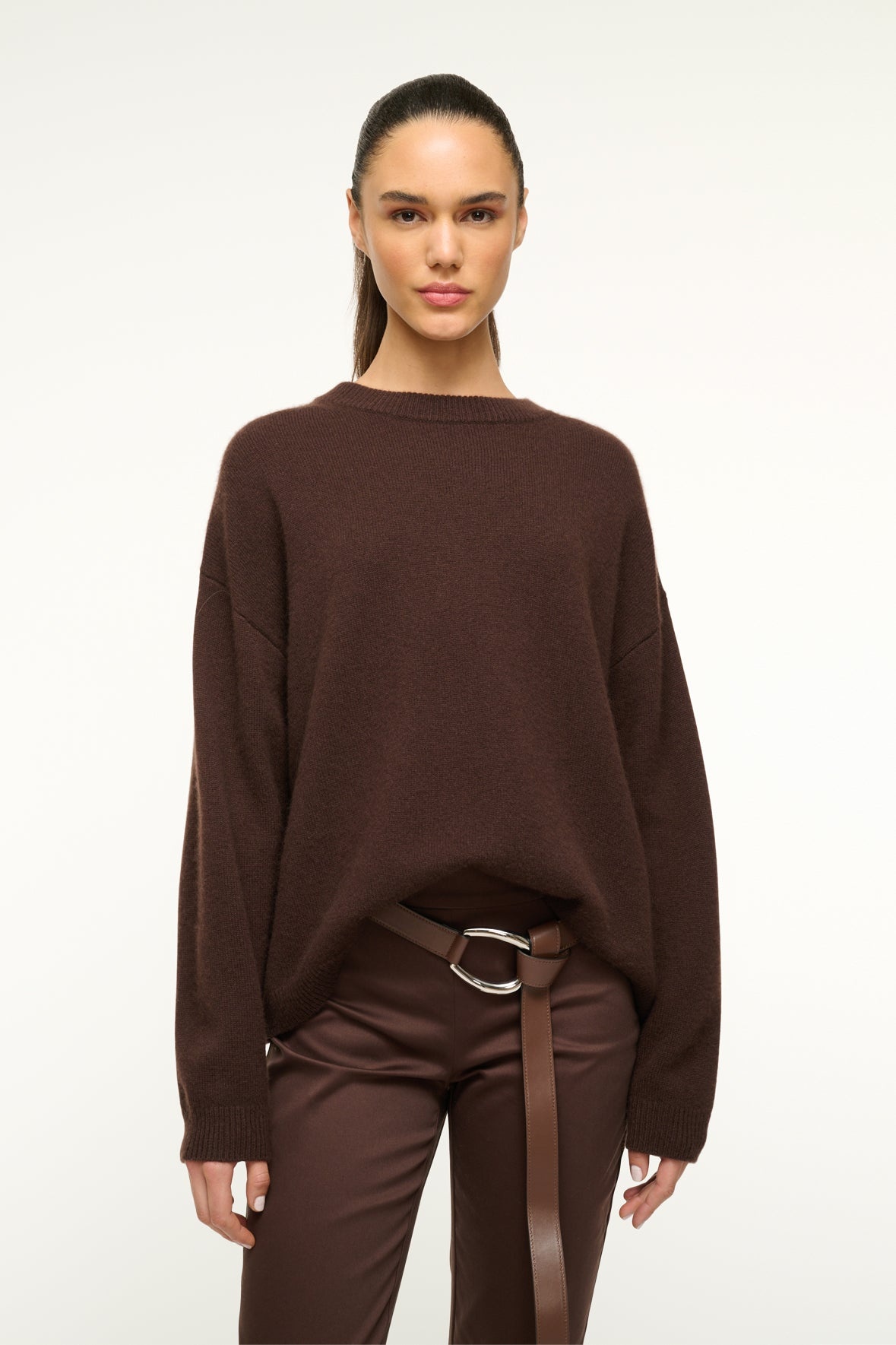 STAUD SERRANO CASHMERE RELAXED CREW DARK CHOCOLATE - 2