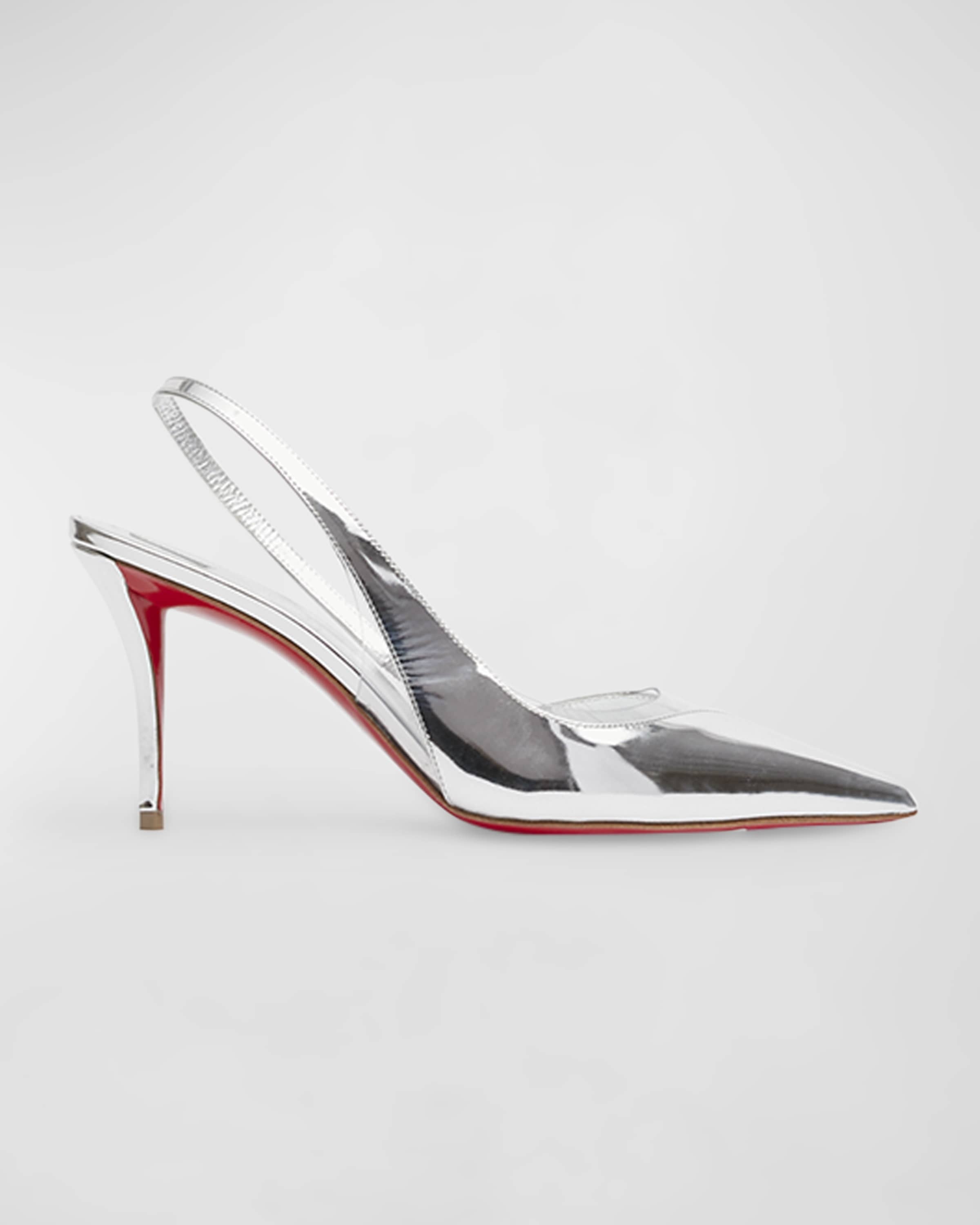 Posticha Metallic PVC Red Sole Slingback Pumps - 1