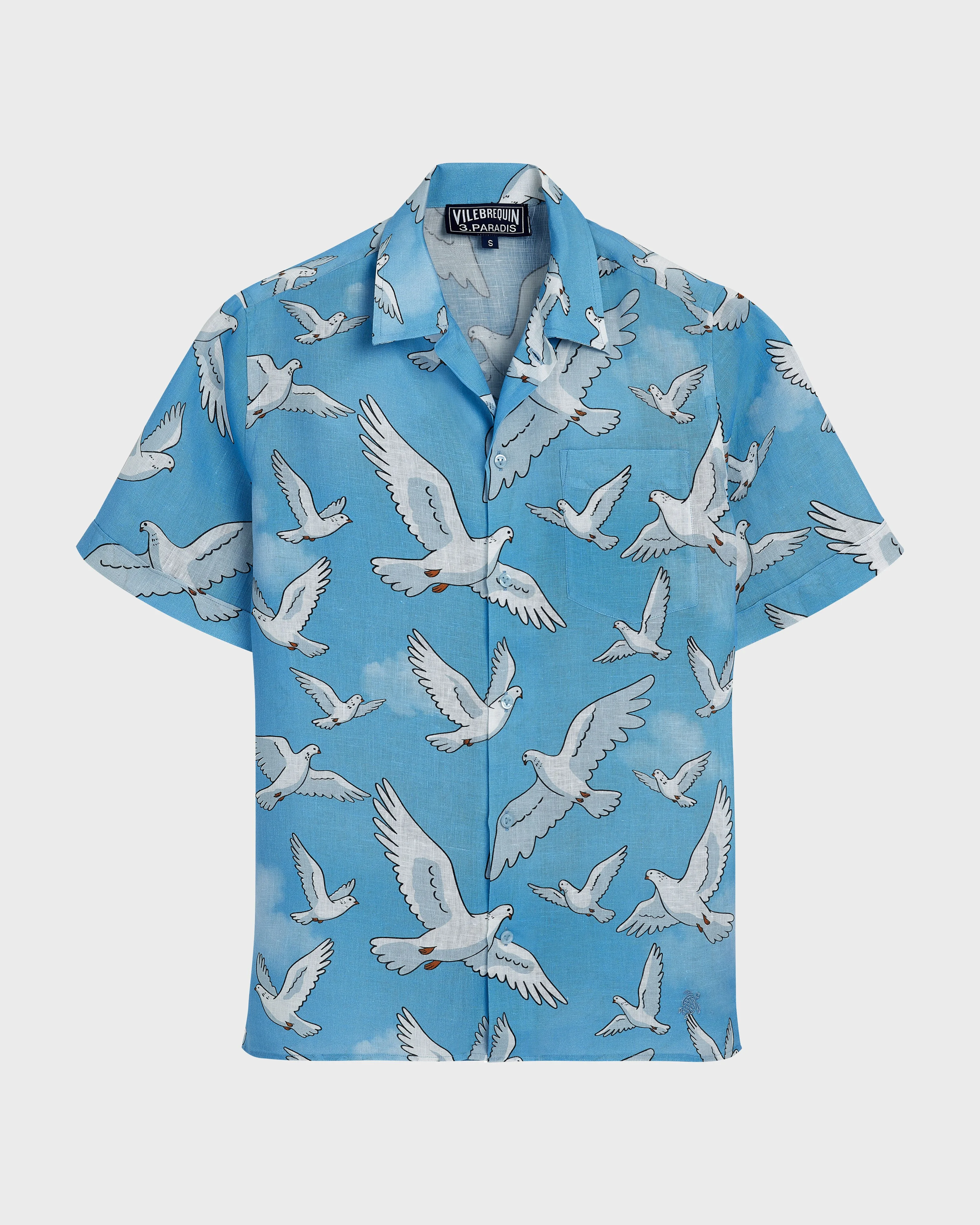 MEN LINEN BOWLING SHIRT DOVES - VILEBREQUIN X 3.PARADIS - 1