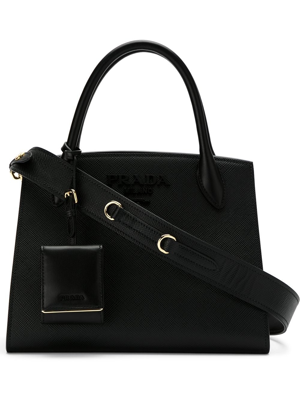 Black monogram leather tote bag - 1