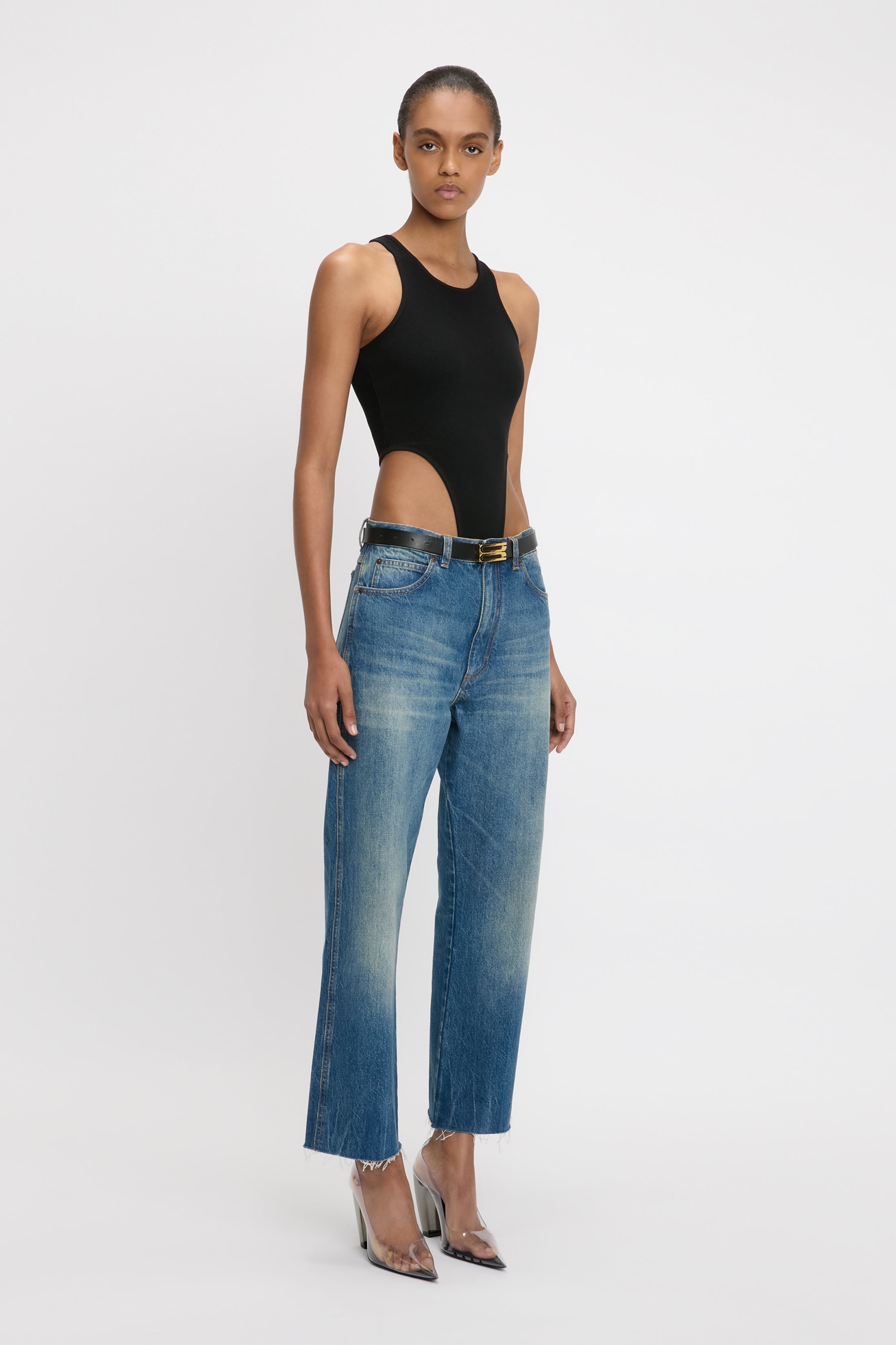 High Leg Bodysuit In Black - 3